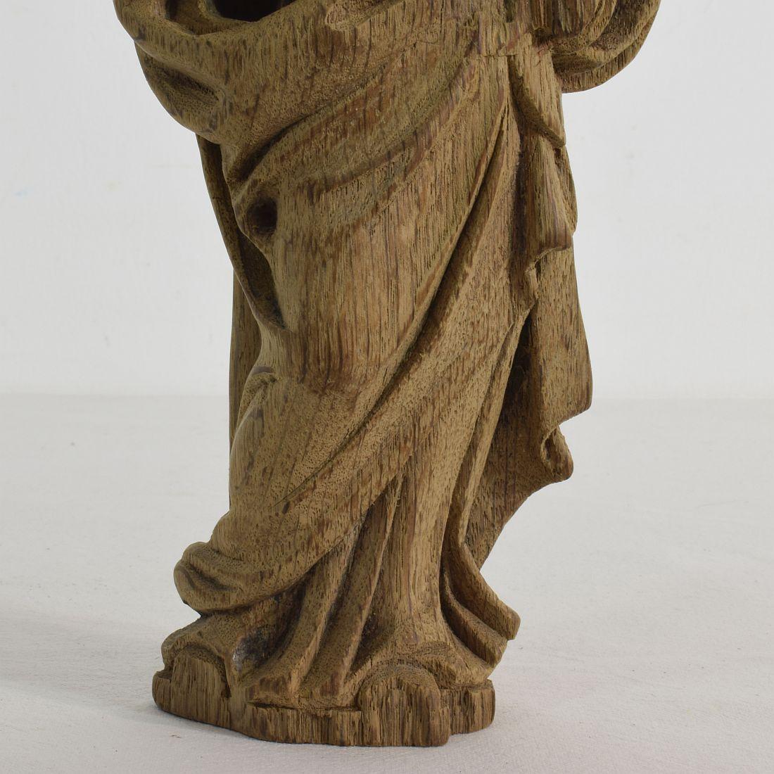 French Small 18th Century Weathered Oak Saint Statue 2