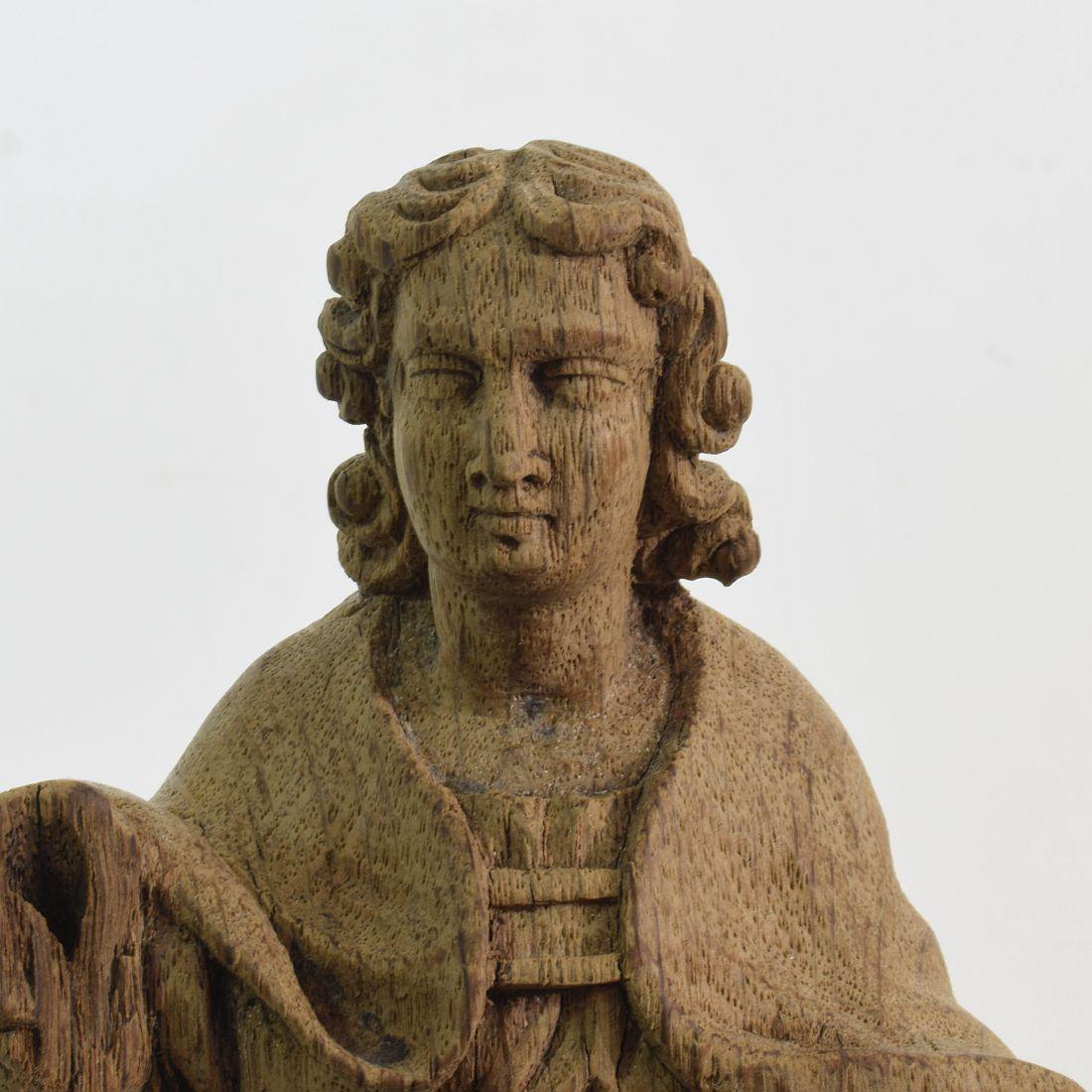 French Small 18th Century Weathered Oak Saint Statue 3