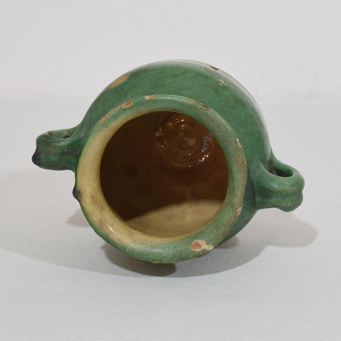 Petite jarre à confit en céramique verte du 19ème siècle. 2