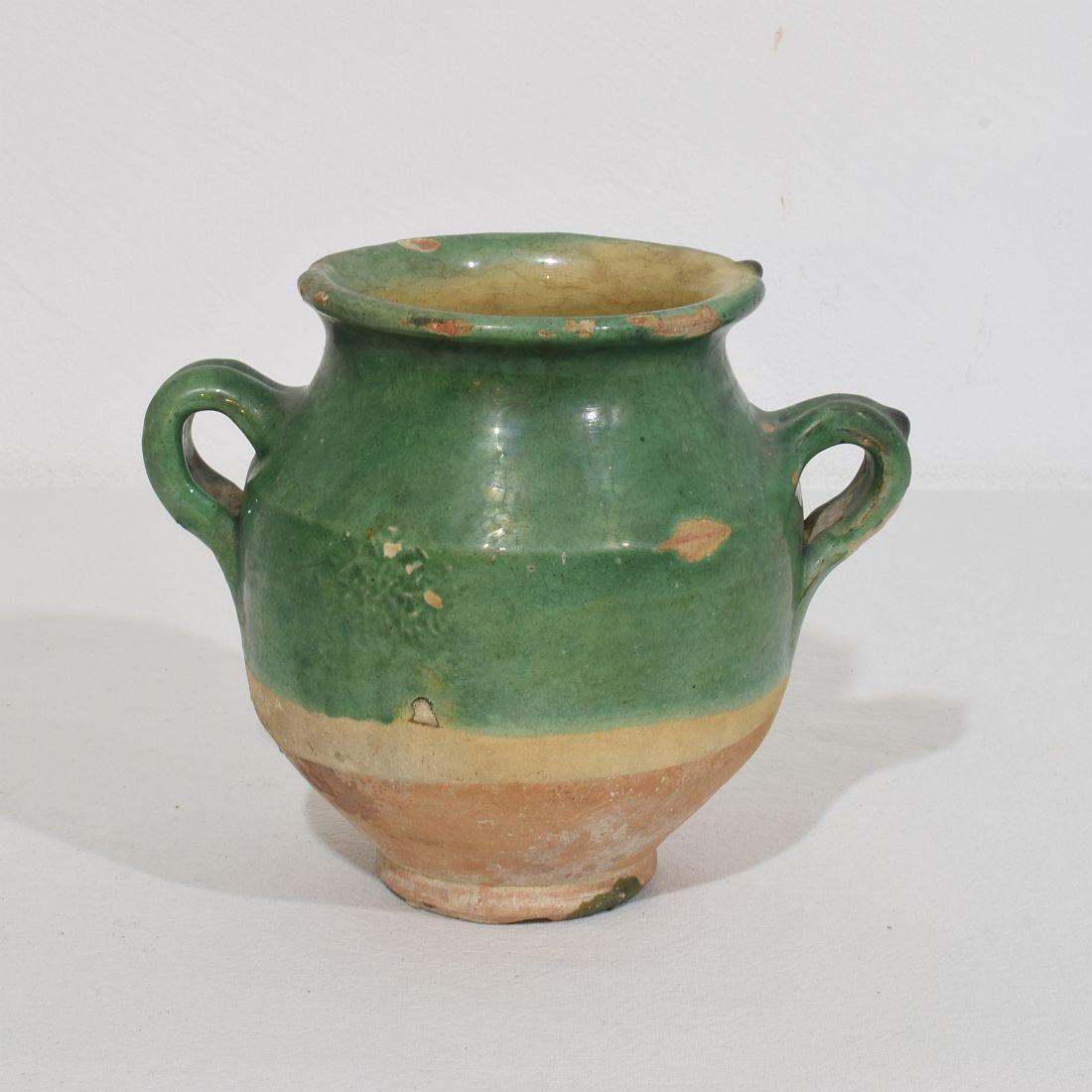 Petite jarre à confit en céramique verte du 19ème siècle. Bon état à Buisson, FR