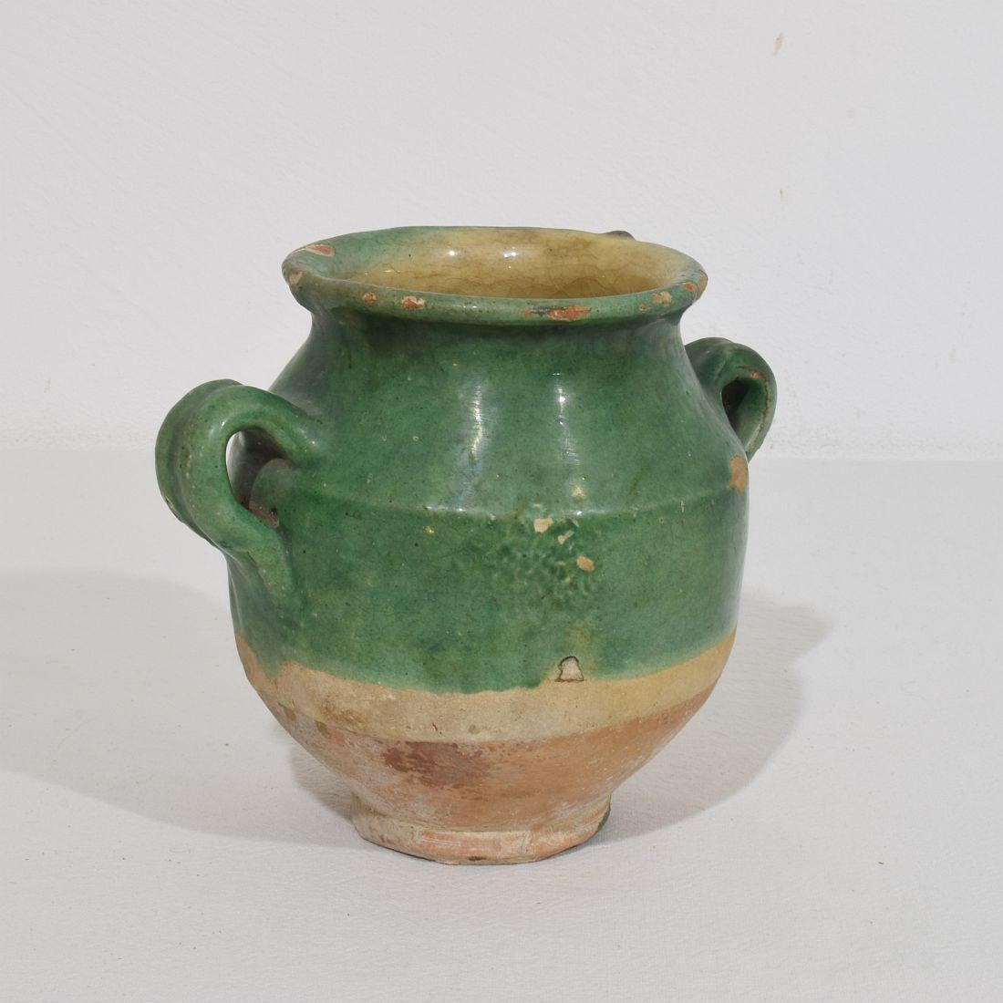 French Small 19th Century Green Glazed Ceramic Confit Jar/ Pot 3