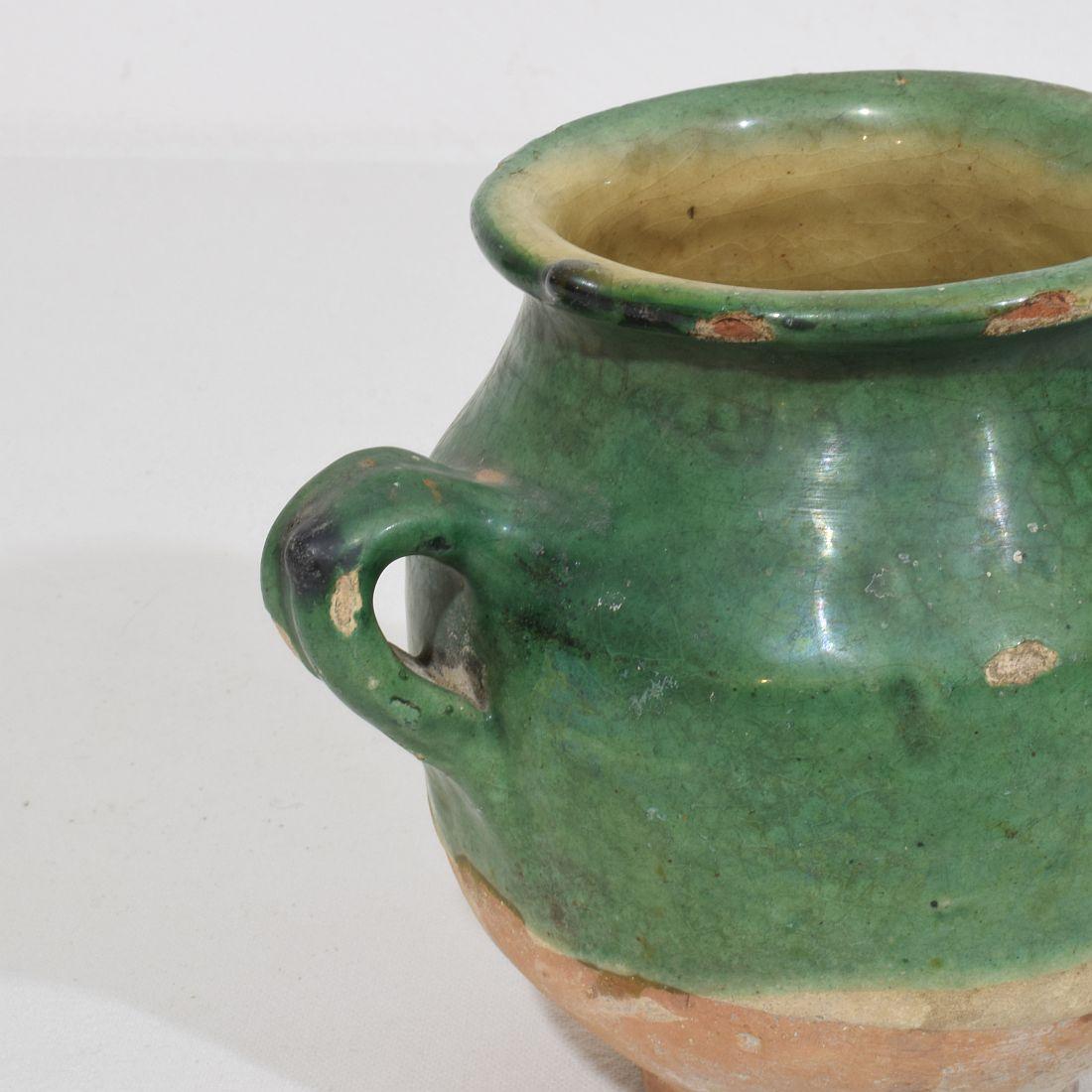 Petite jarre à confit en céramique verte du 19ème siècle. 1
