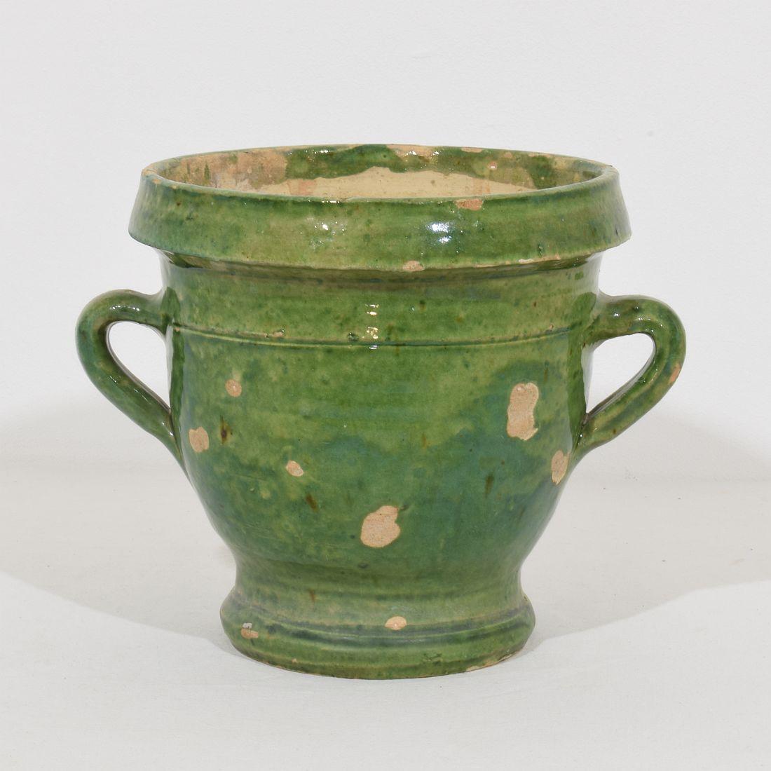 Beautiful small glazed earthenware castelnaudary planter, France, circa 1850-1900, Good weathered condition.
