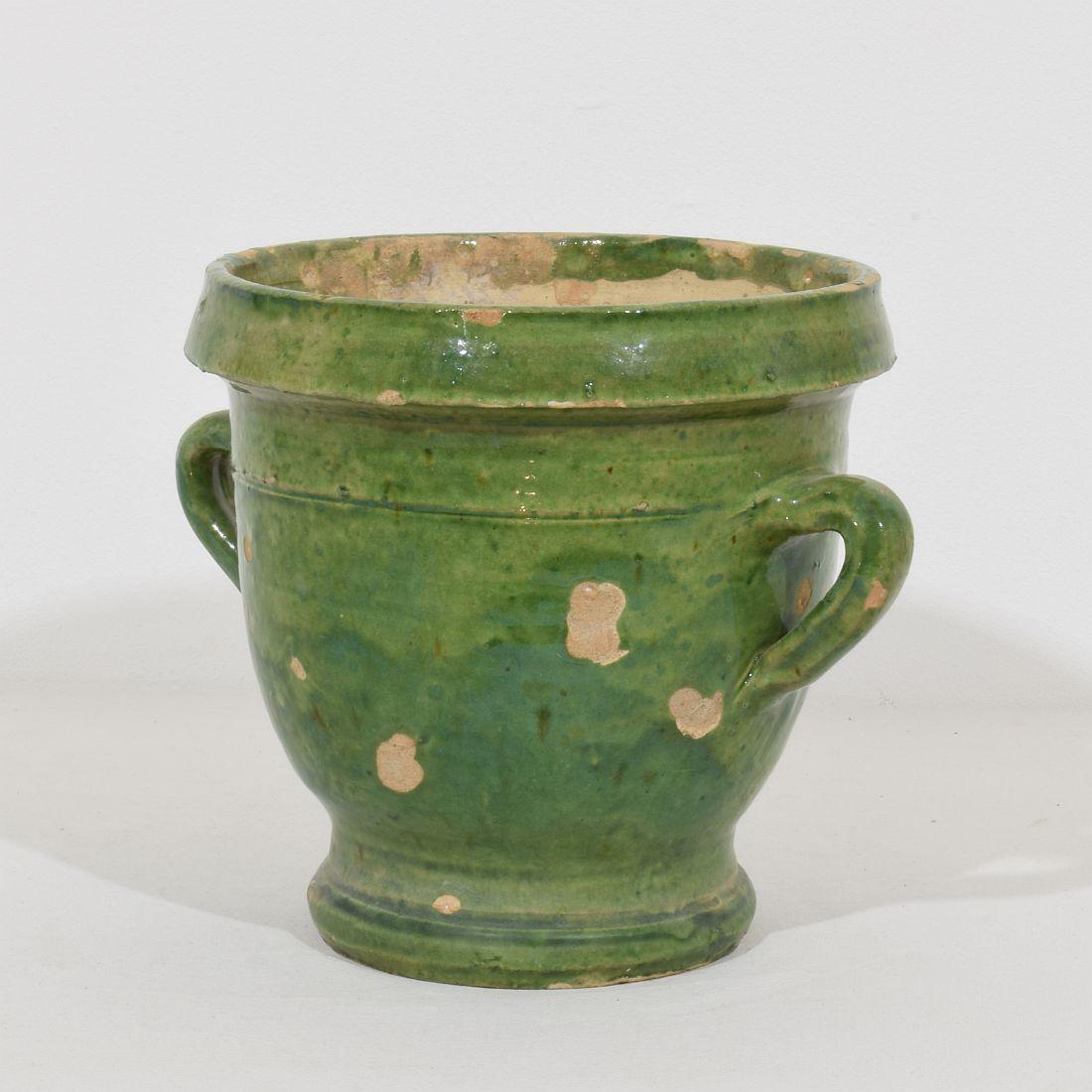 French Provincial French Small 19th Century Green Glazed Earthenware Castelnaudary Planter For Sale