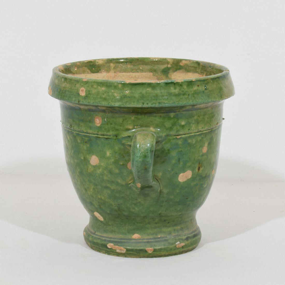 French Small 19th Century Green Glazed Earthenware Castelnaudary Planter For Sale 1