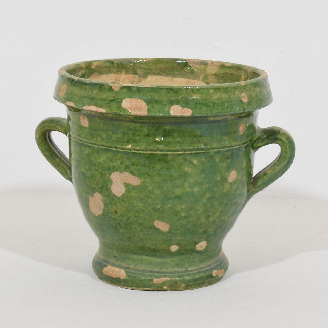 French Small 19th Century Green Glazed Earthenware Castelnaudary Planter For Sale 2
