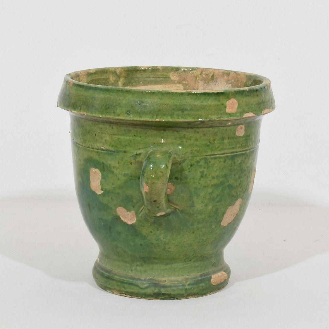 French Small 19th Century Green Glazed Earthenware Castelnaudary Planter For Sale 3