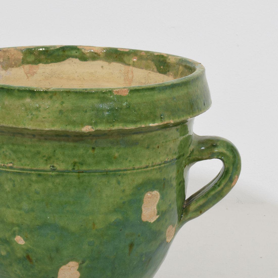 French Small 19th Century Green Glazed Earthenware Castelnaudary Planter For Sale 4