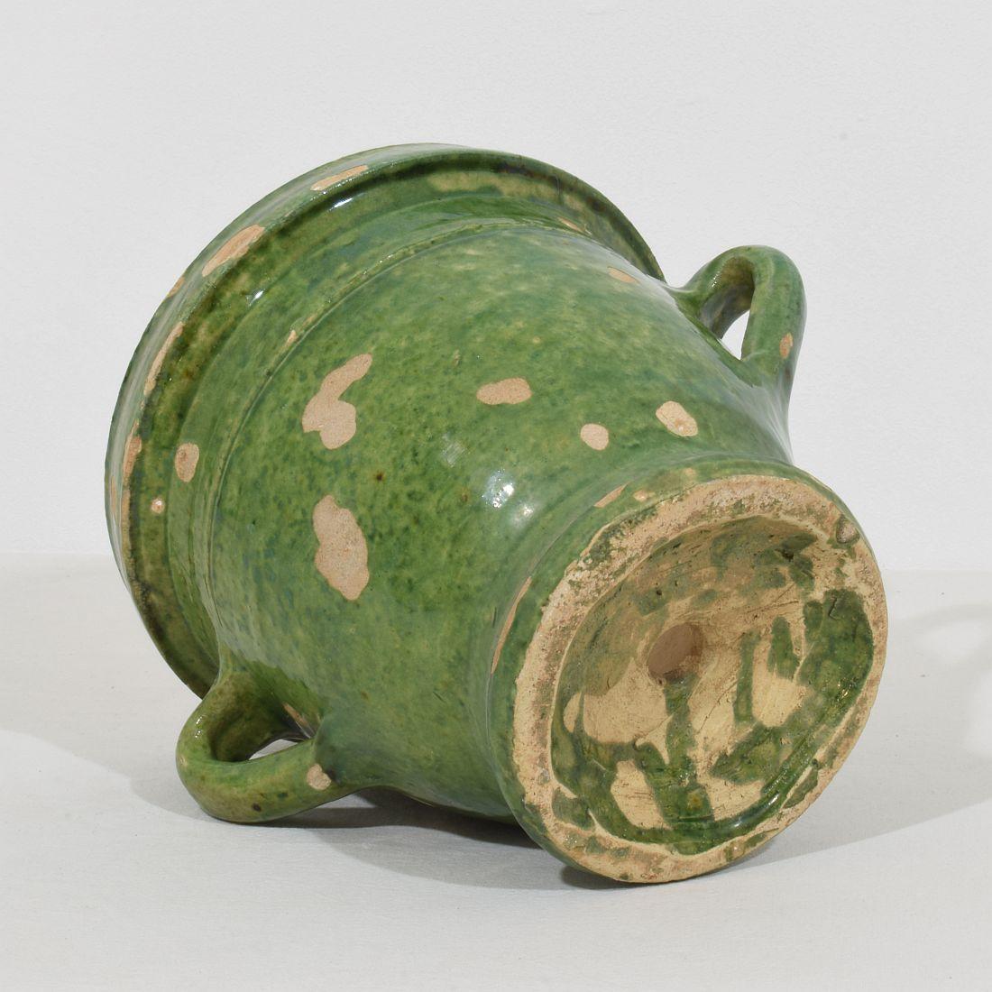French Small 19th Century Green Glazed Earthenware Castelnaudary Planter For Sale 5