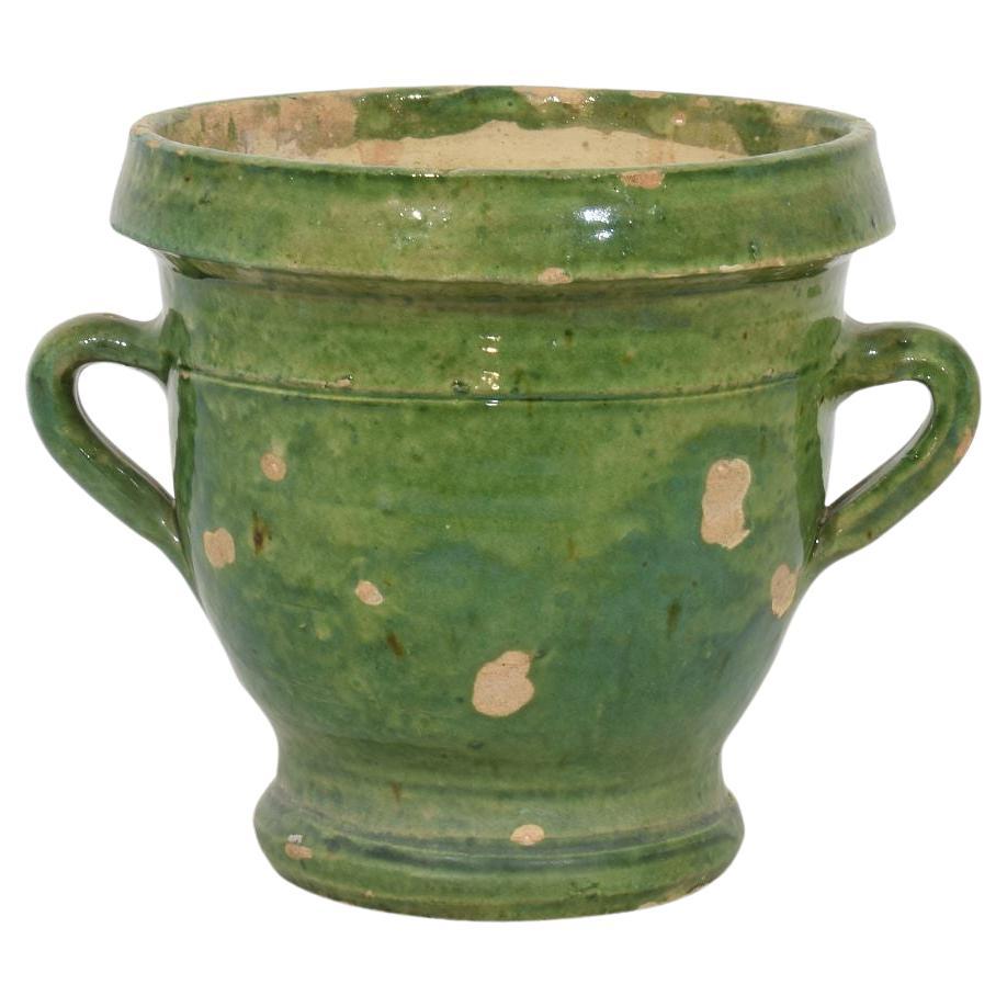 French Small 19th Century Green Glazed Earthenware Castelnaudary Planter For Sale