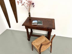 French small antique desk in oak and pine, late 19th century