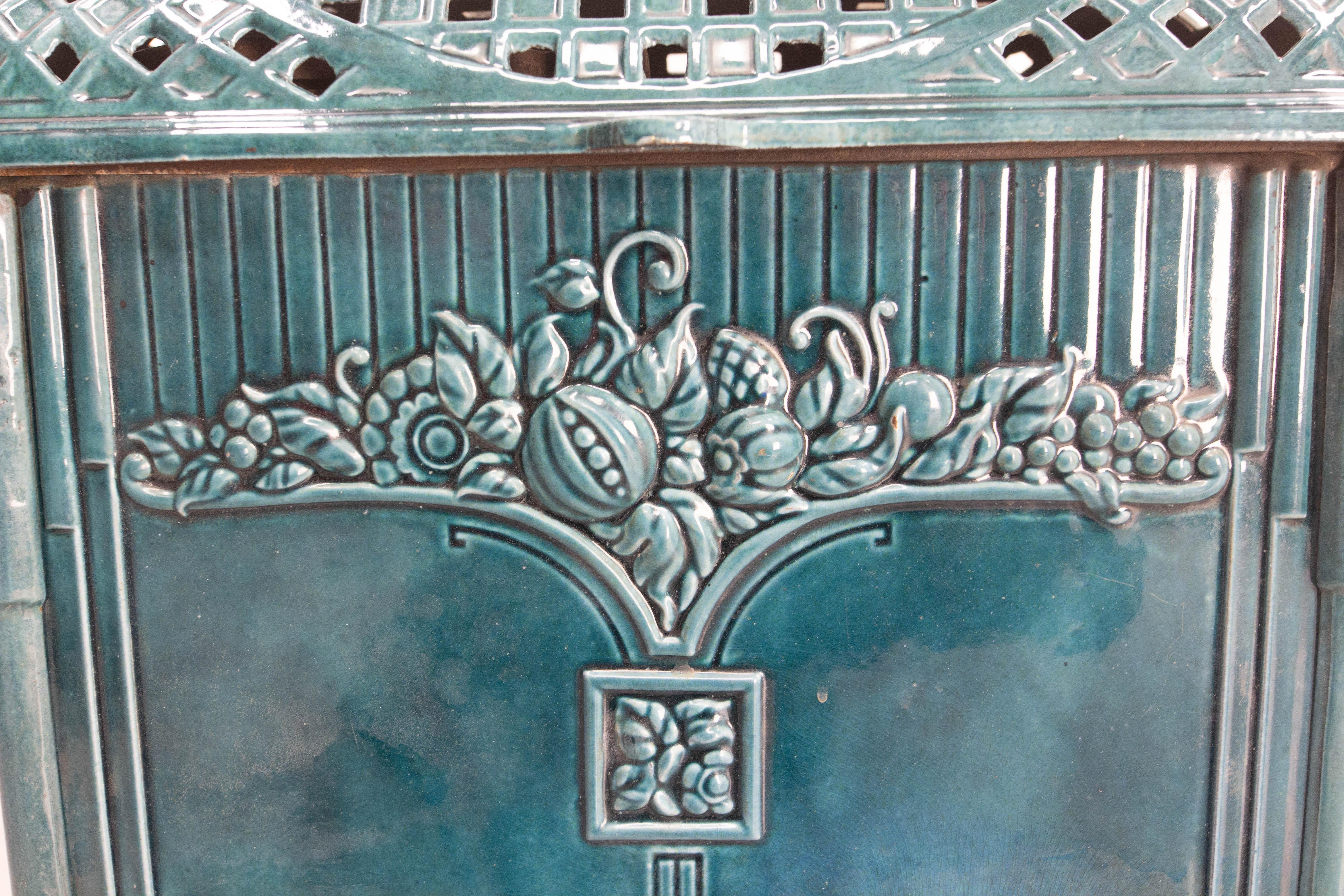 Mid-20th Century French Small Art Deco Blue Enamelled Cast Iron Wood/Coal Stove