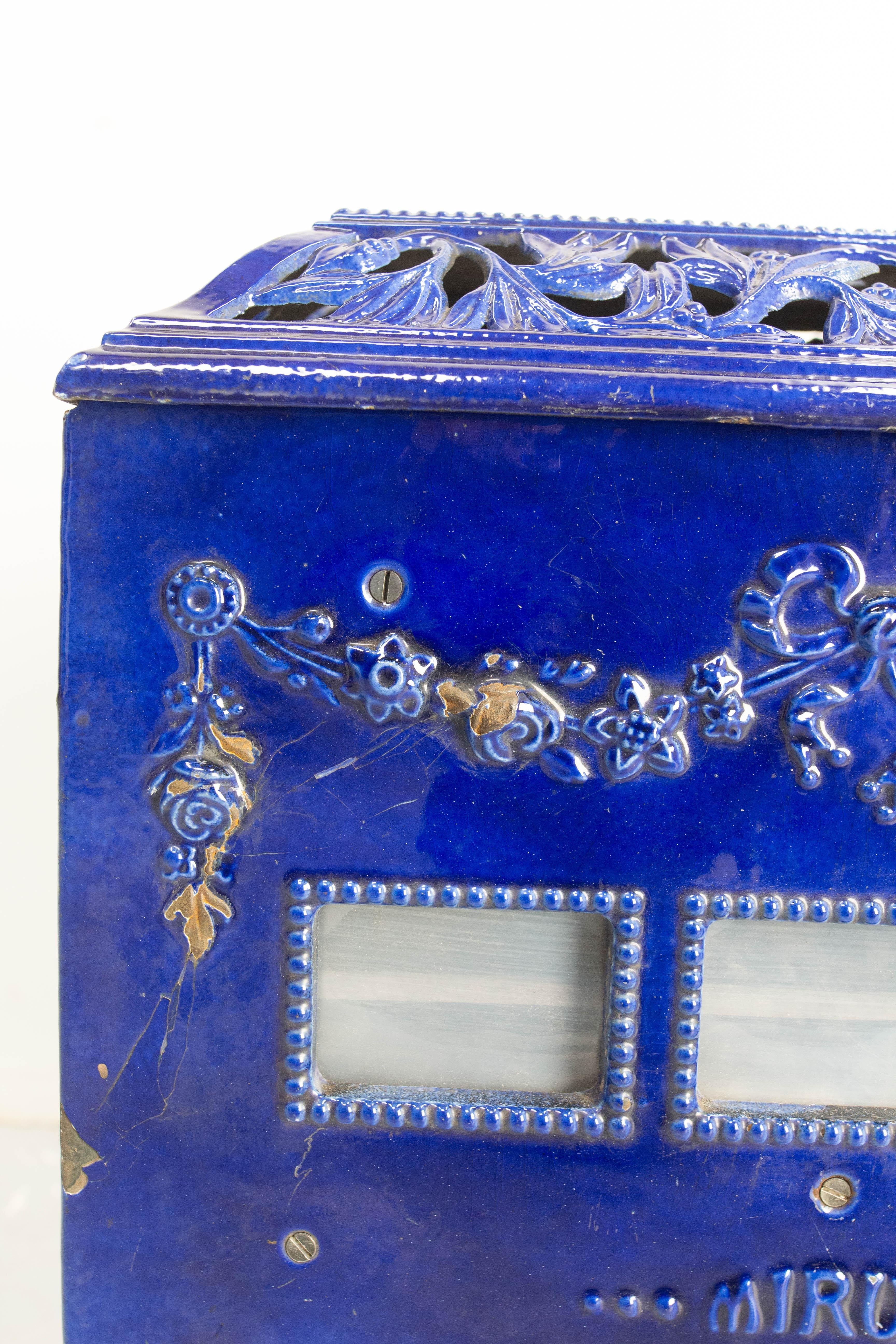 French Small Art Deco Blue Enamelled Cast Iron Wood/Coal Stove For Sale 2