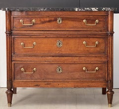 French Small Chest or Commode of Walnut with Marble Top