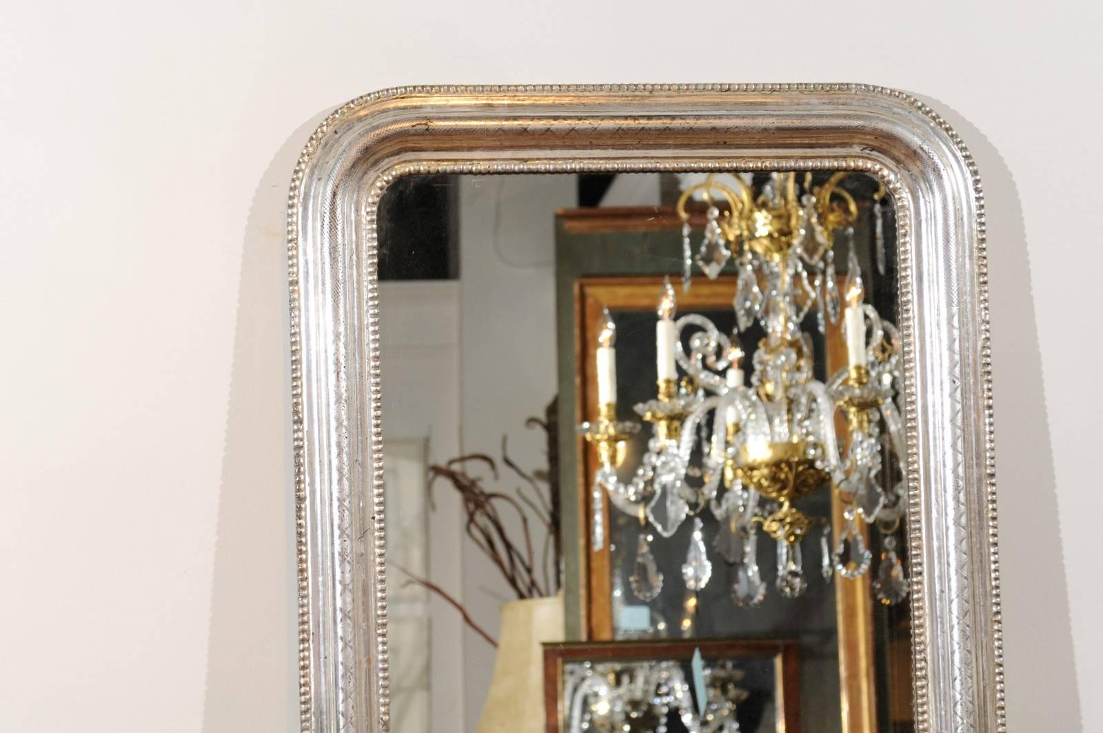 French Small Louis-Philippe Silver Gilt Mirror with Beaded Motifs, circa 1880 In Good Condition In Atlanta, GA