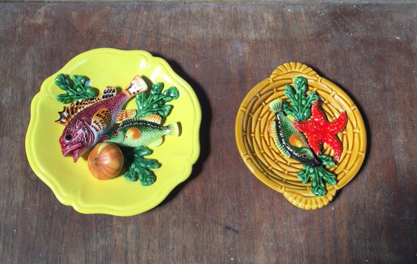 Mid-Century Modern French Small Majolica Palissy Wall Platter Vallauris, circa 1950