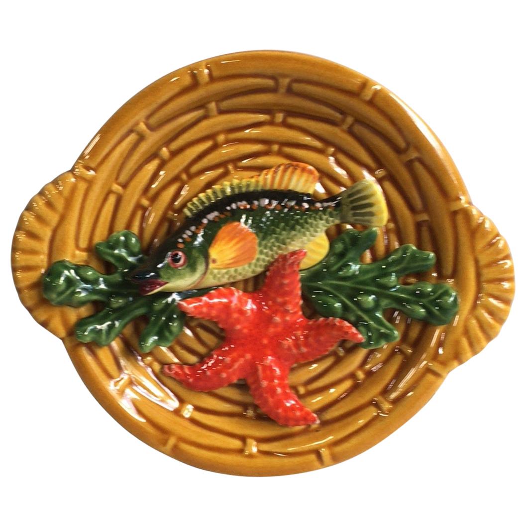 French Small Majolica Palissy Wall Platter Vallauris, circa 1950