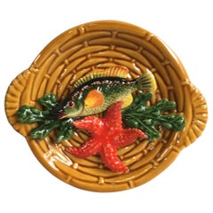 French Small Majolica Palissy Wall Platter Vallauris, circa 1950