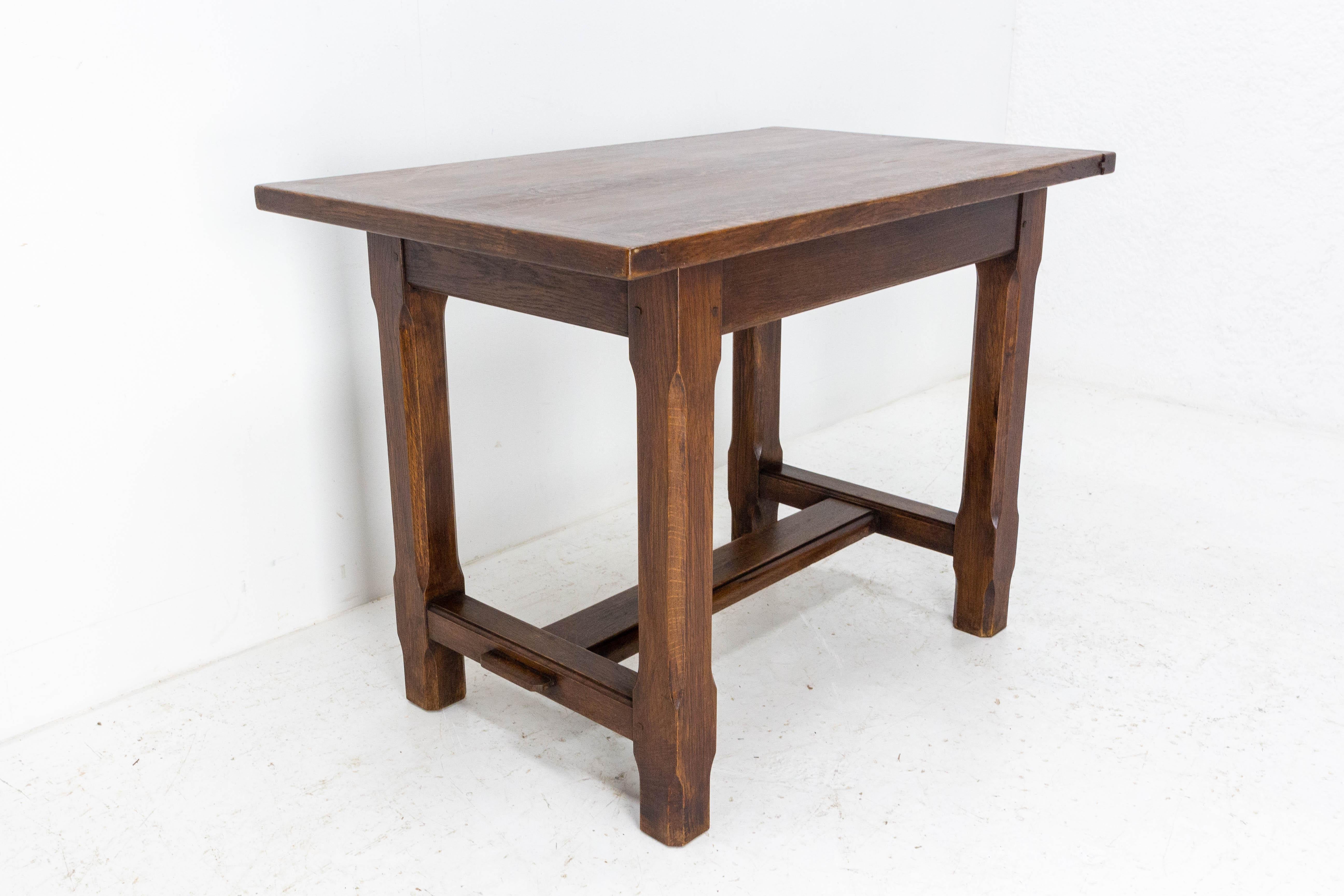 Mid-Century Modern French Small Massive Oak Dining Table or Side Table, Mid-Century For Sale