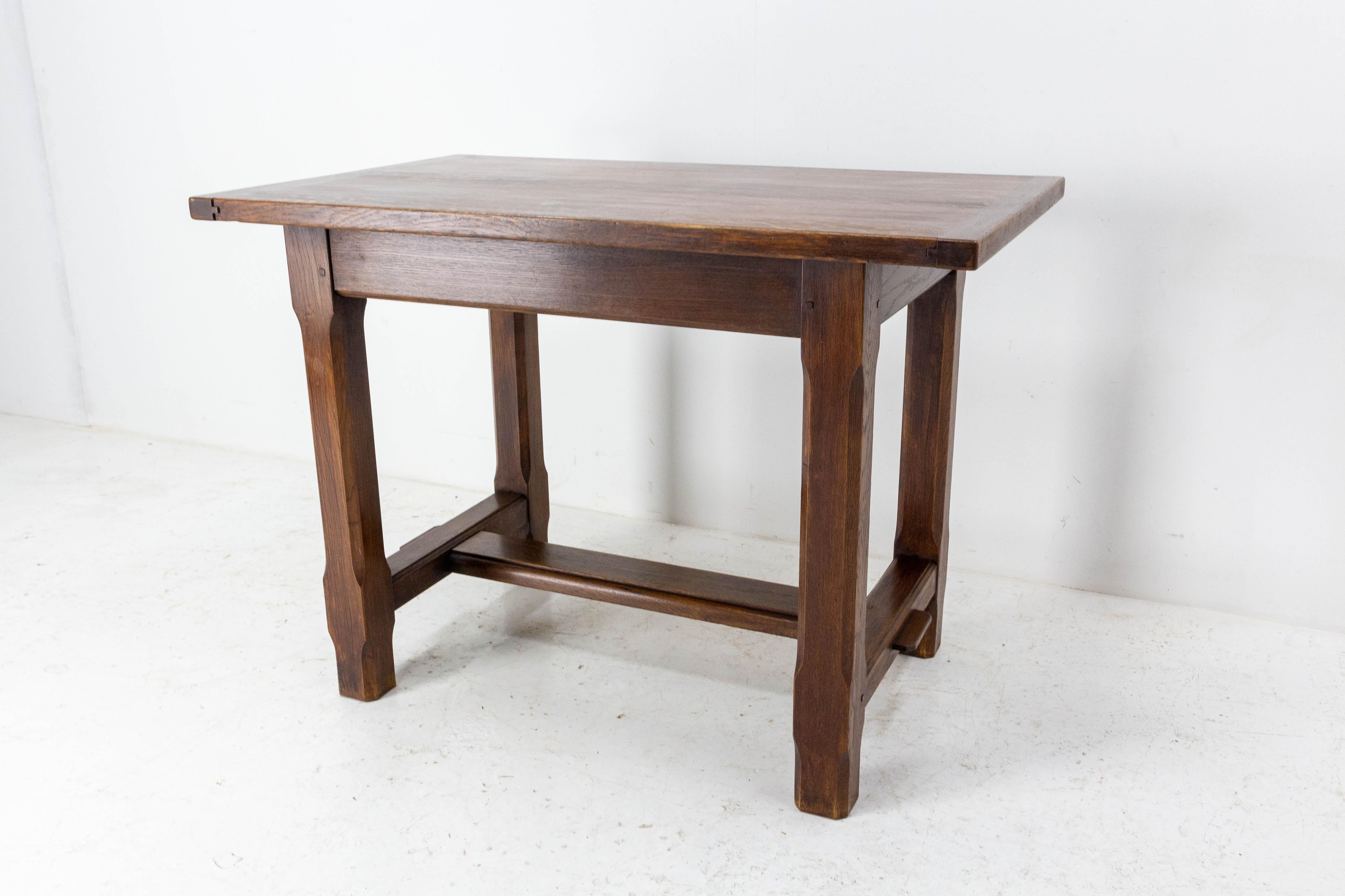 Late 20th Century French Small Massive Oak Dining Table or Side Table, Mid-Century For Sale