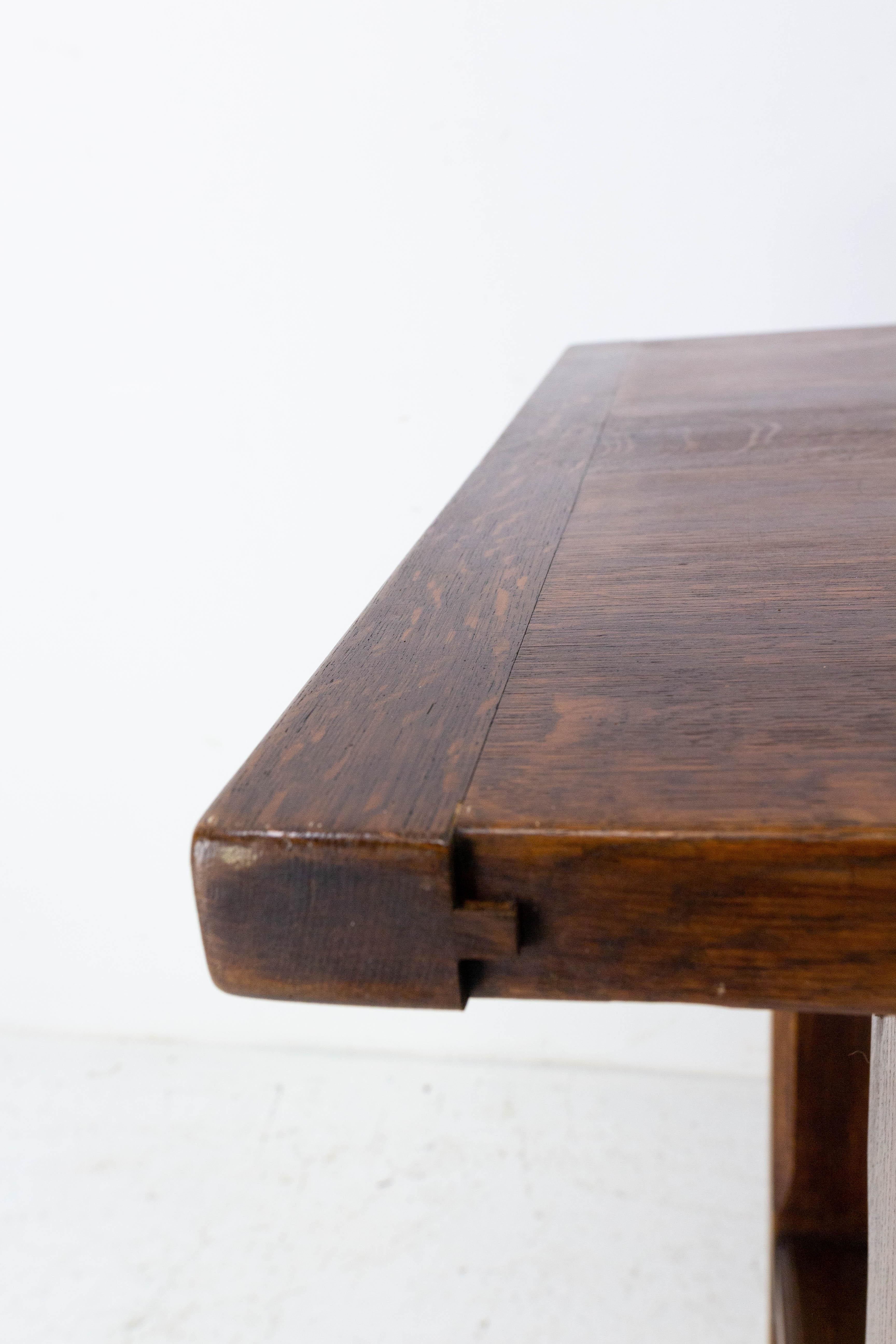 French Small Massive Oak Dining Table or Side Table, Mid-Century For Sale 2