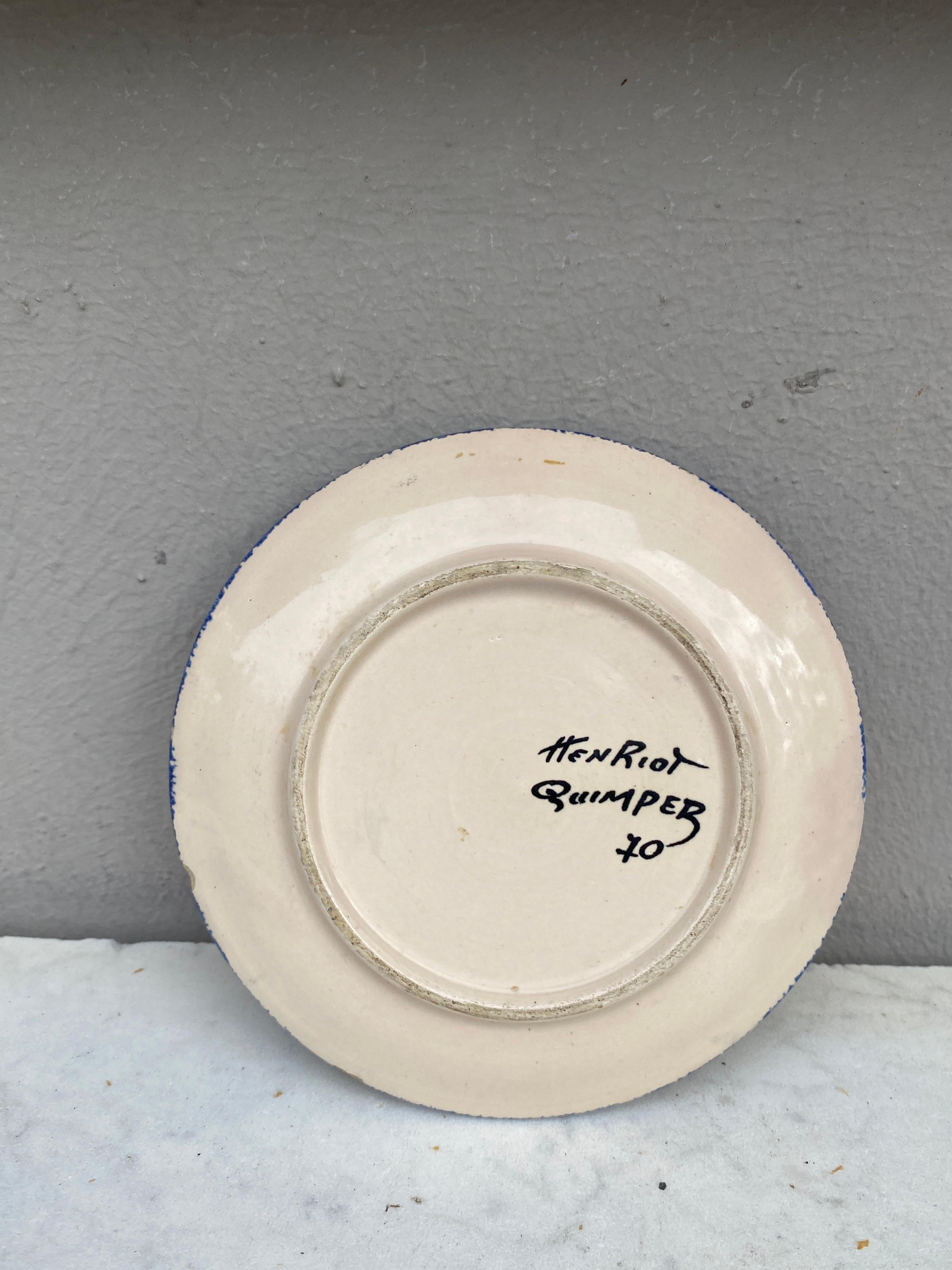 Ceramic French Small Quimper Plate, Circa 1930 For Sale