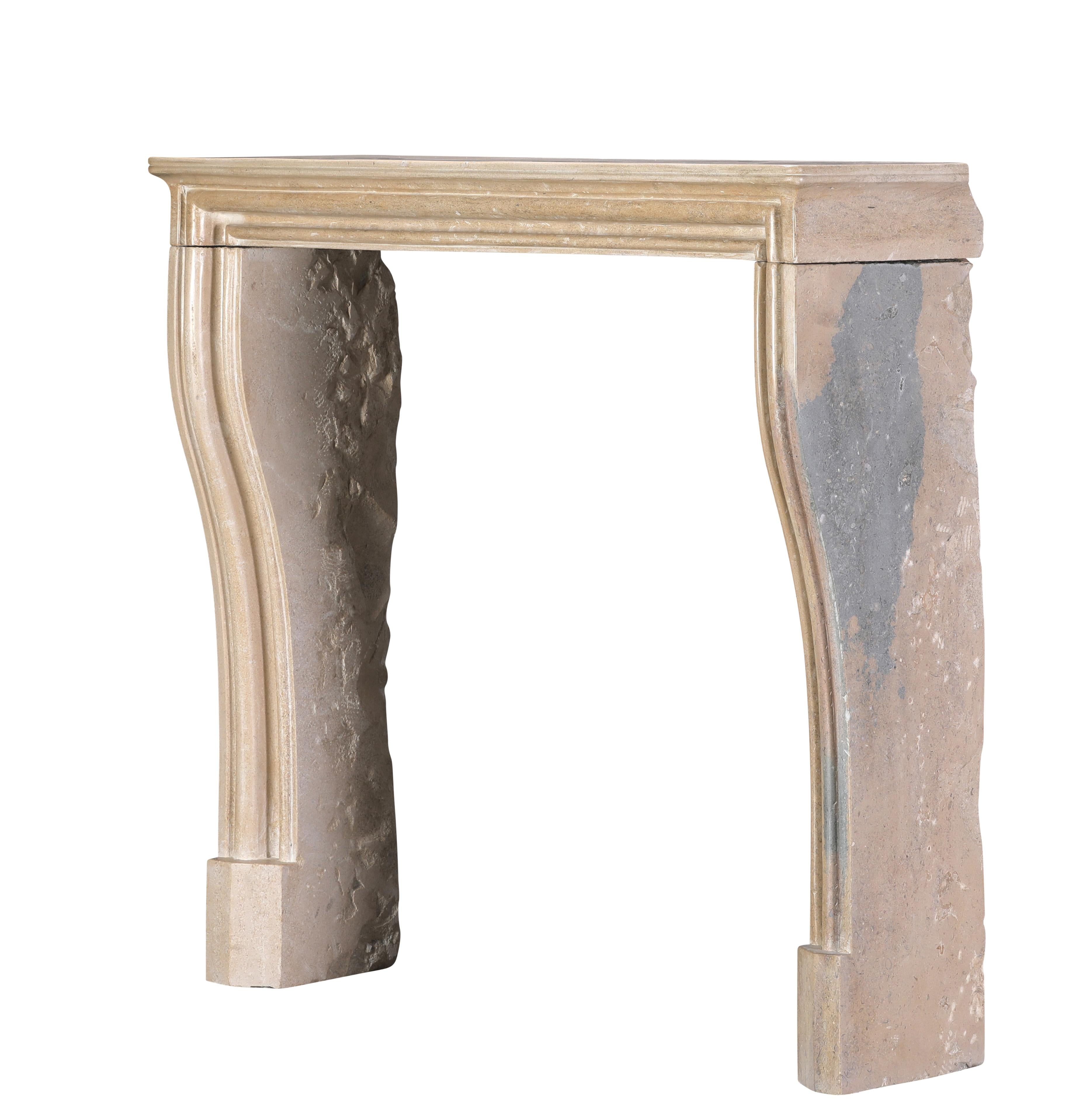 French Small Uni Tone Beige Limestone Fireplace Mantel – Burgundian Stone For Sale 4