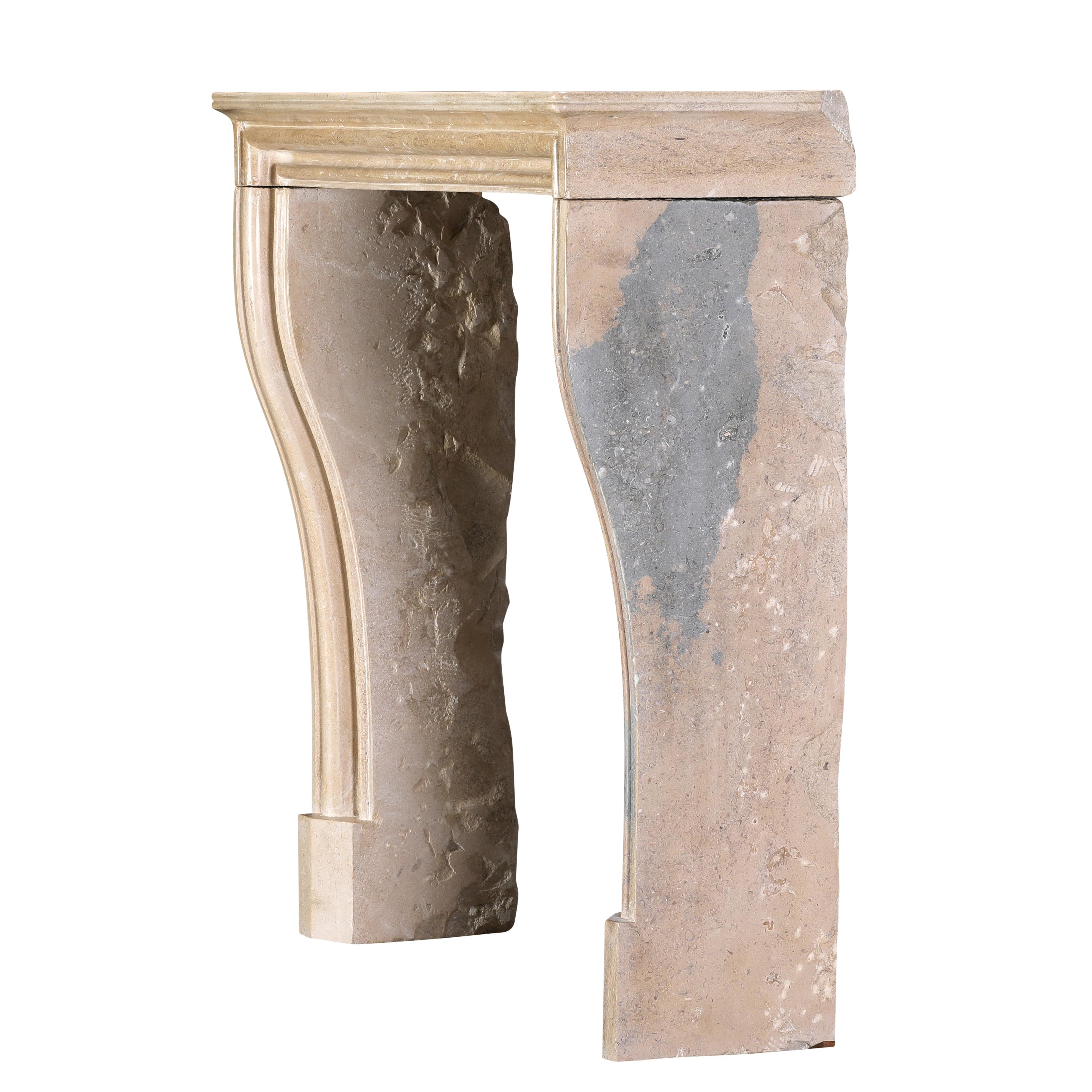 French Small Uni Tone Beige Limestone Fireplace Mantel – Burgundian Stone For Sale 5