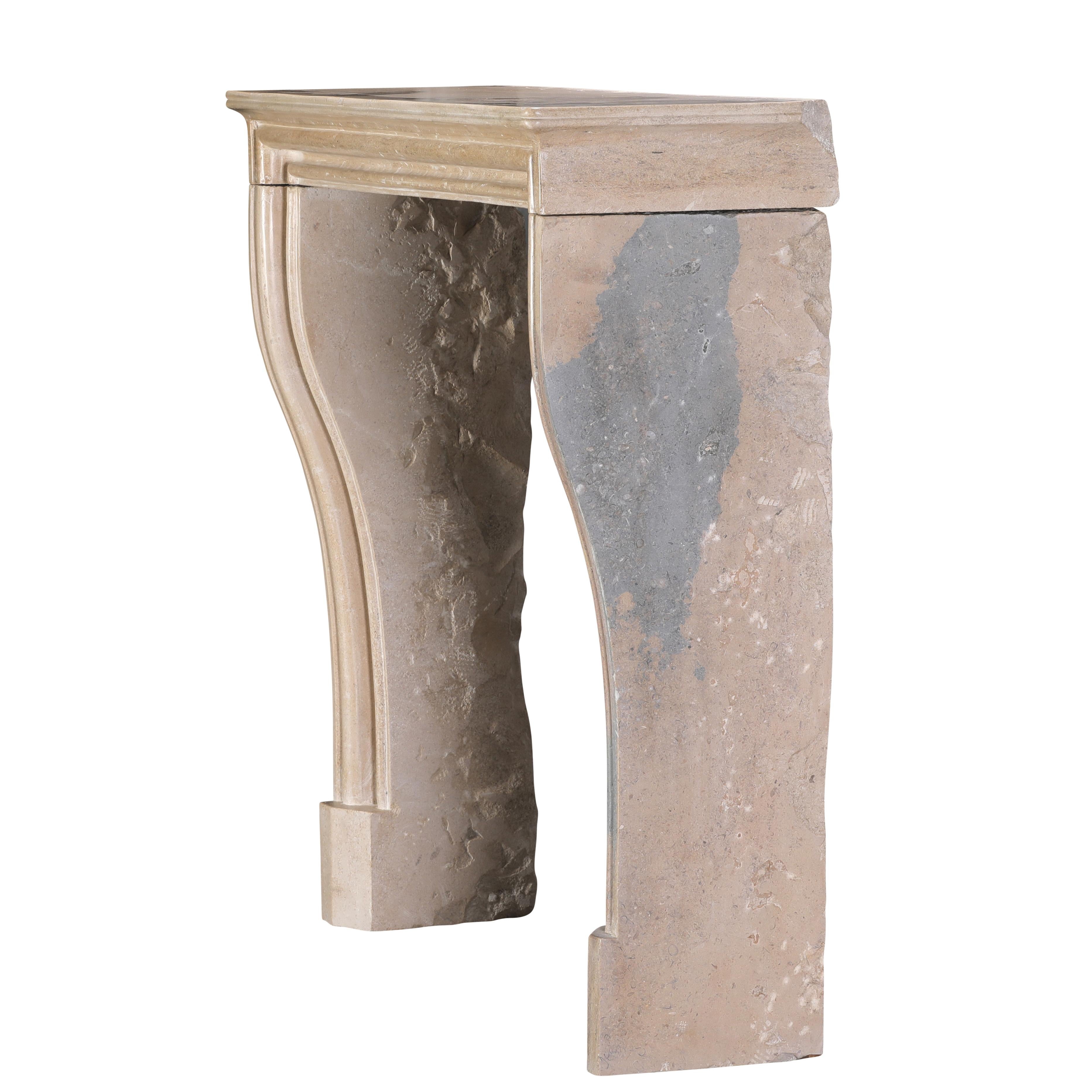 French Small Uni Tone Beige Limestone Fireplace Mantel – Burgundian Stone For Sale 6