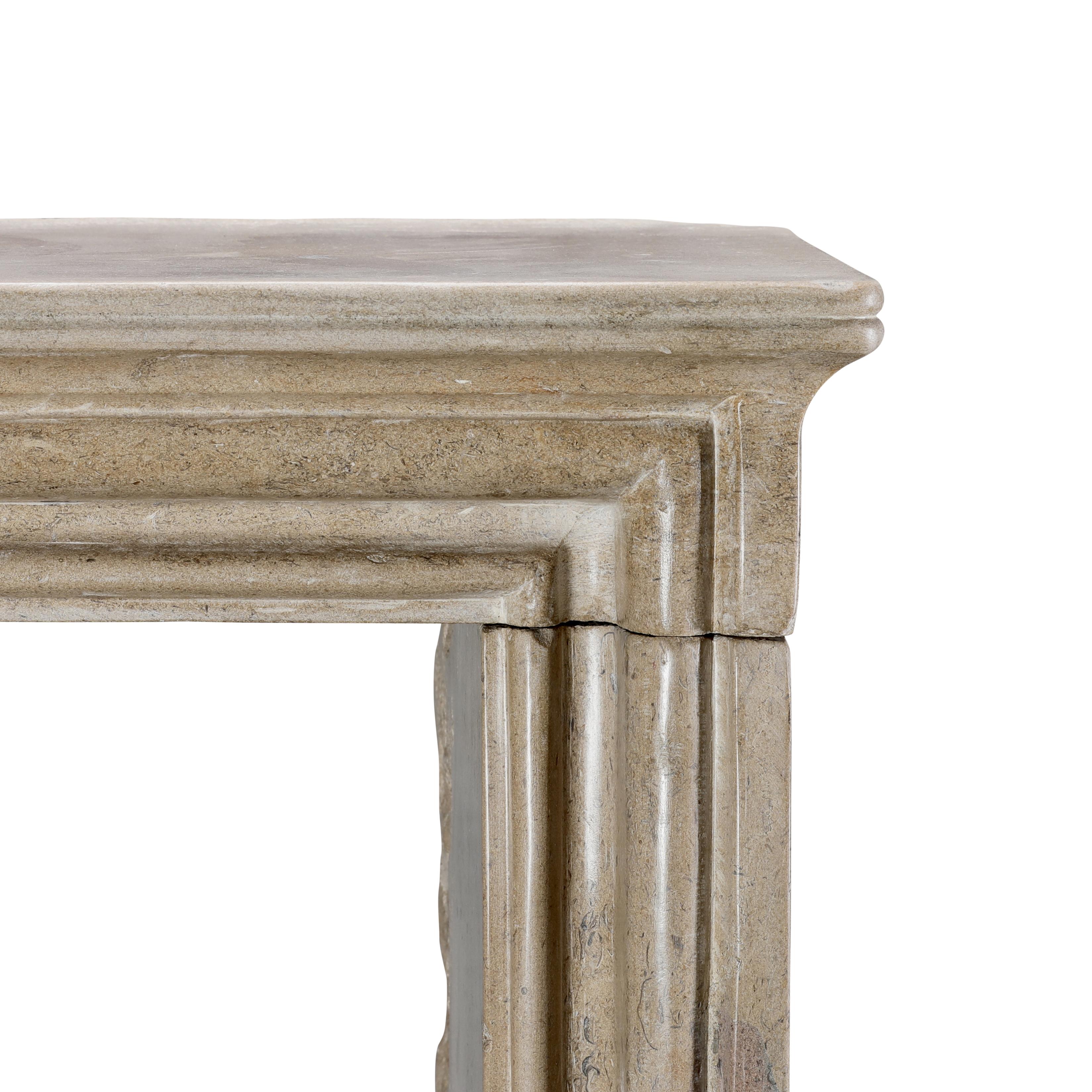 French Small Uni Tone Beige Limestone Fireplace Mantel – Burgundian Stone For Sale 8