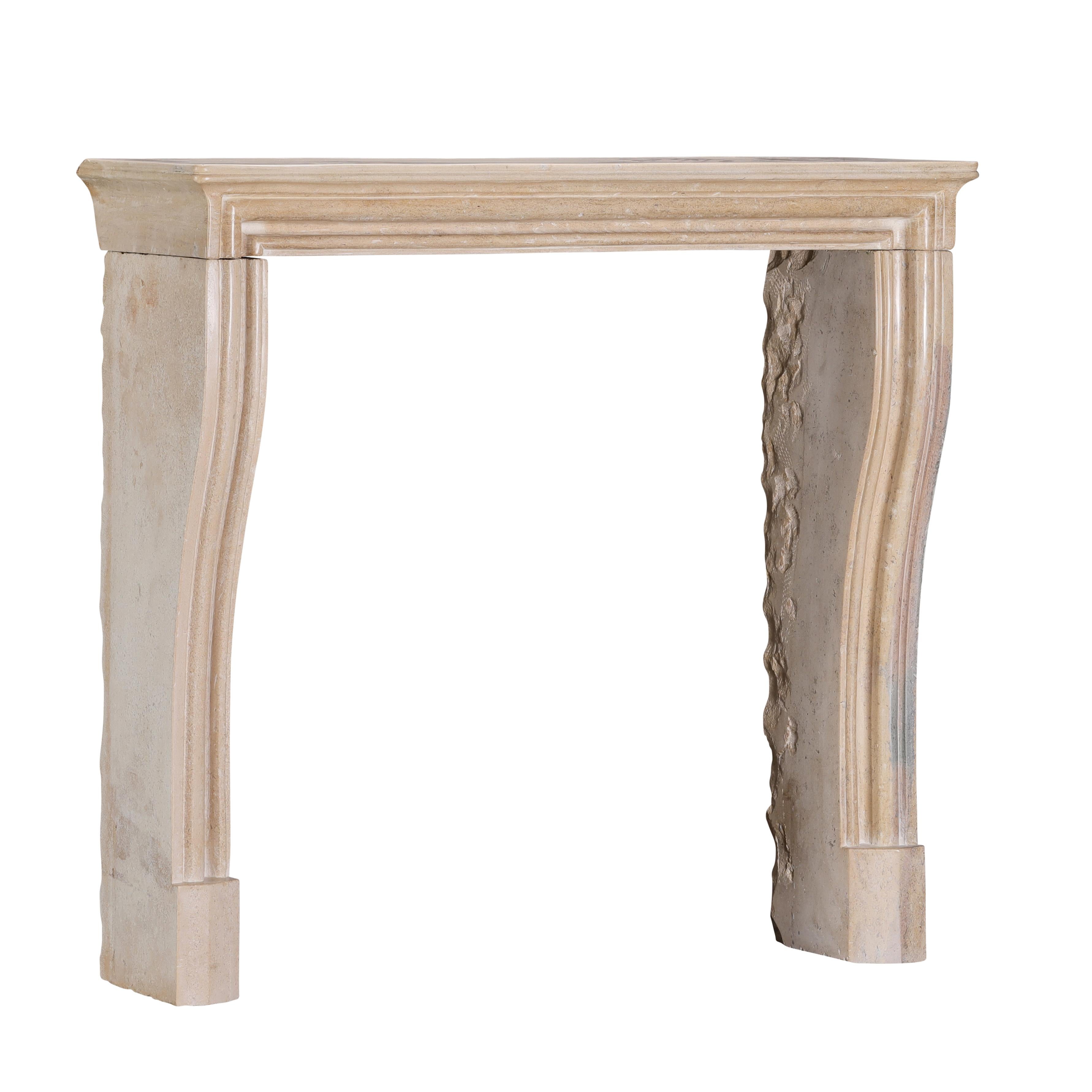 French Small Uni Tone Beige Limestone Fireplace Mantel – Burgundian Stone For Sale 9