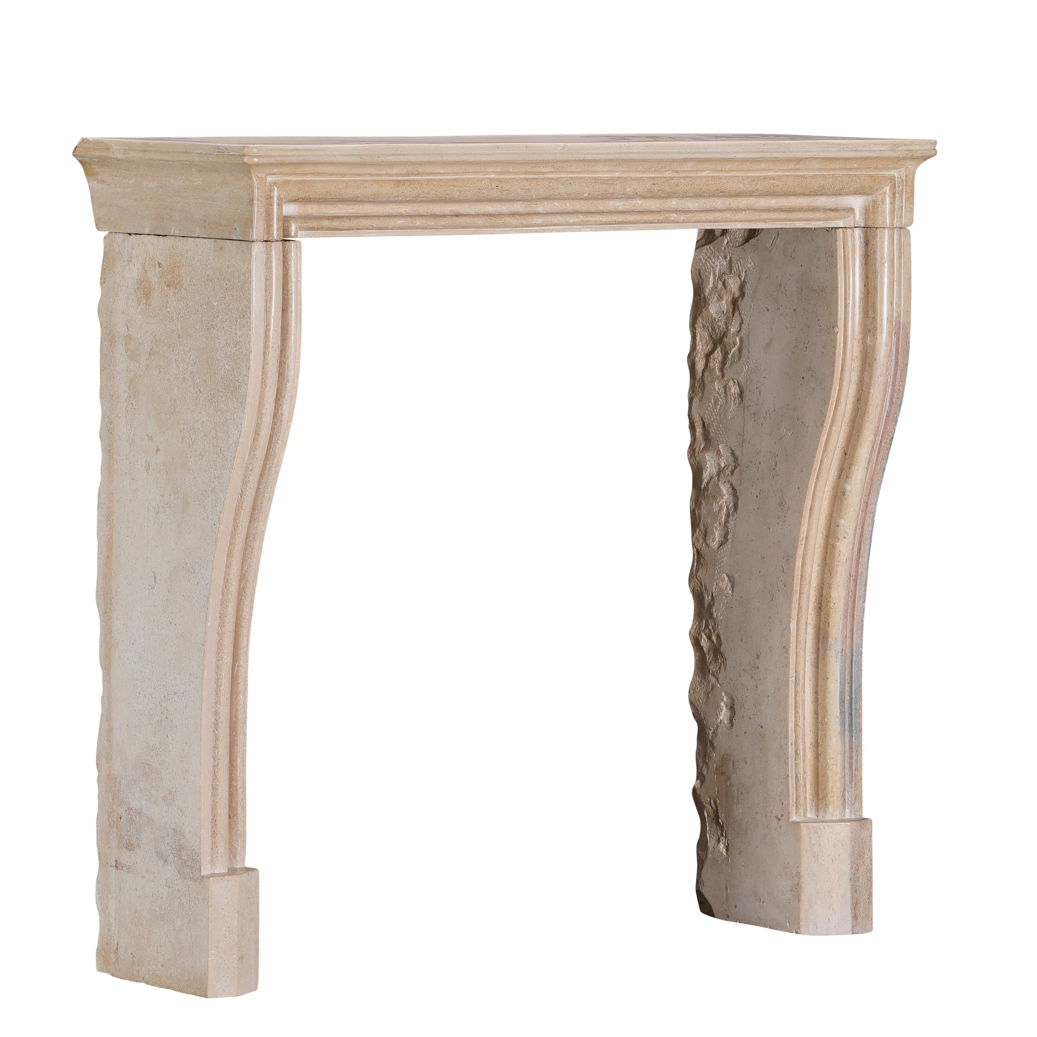 French Small Uni Tone Beige Limestone Fireplace Mantel – Burgundian Stone For Sale 10