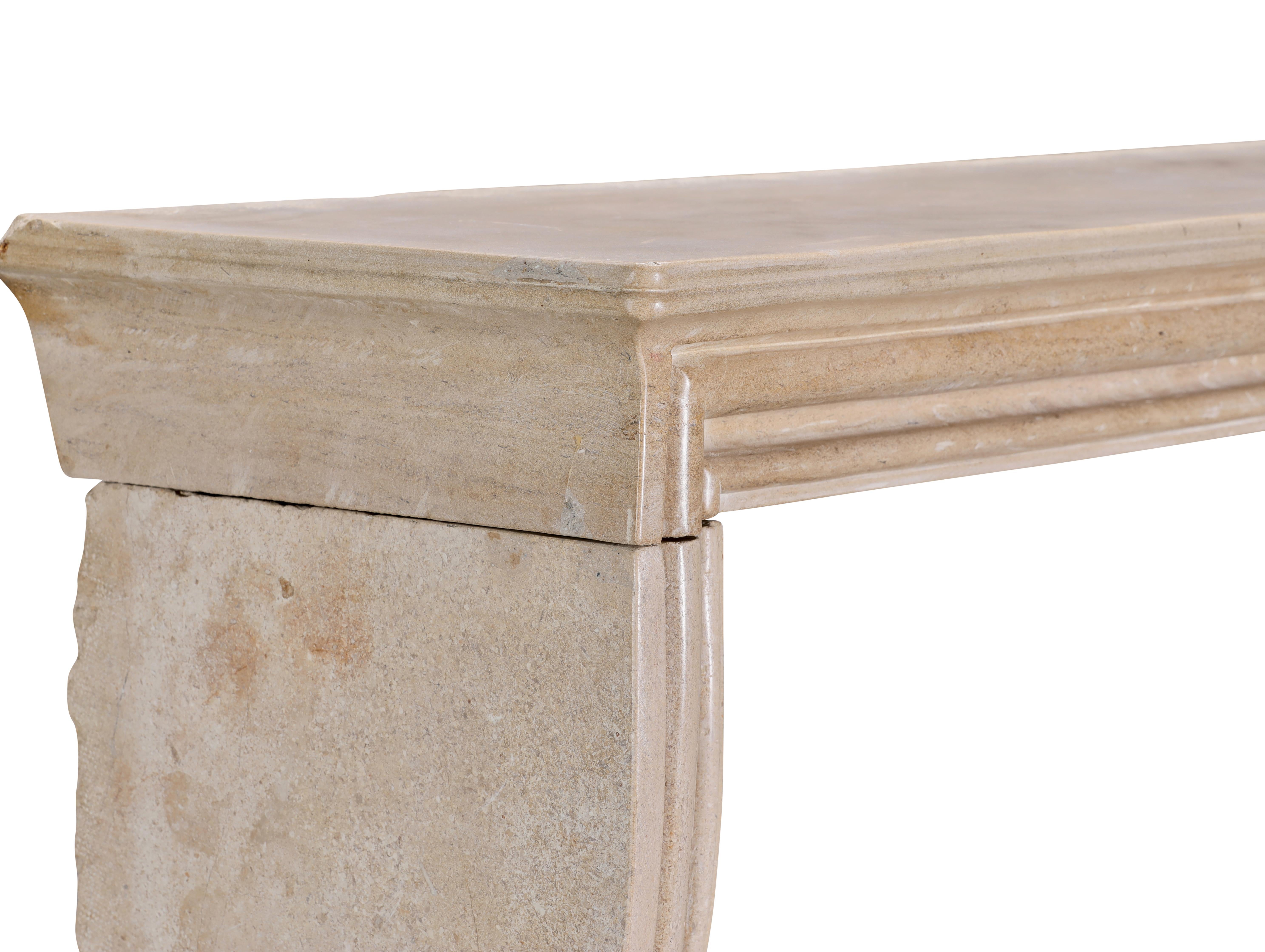 French Small Uni Tone Beige Limestone Fireplace Mantel – Burgundian Stone For Sale 11
