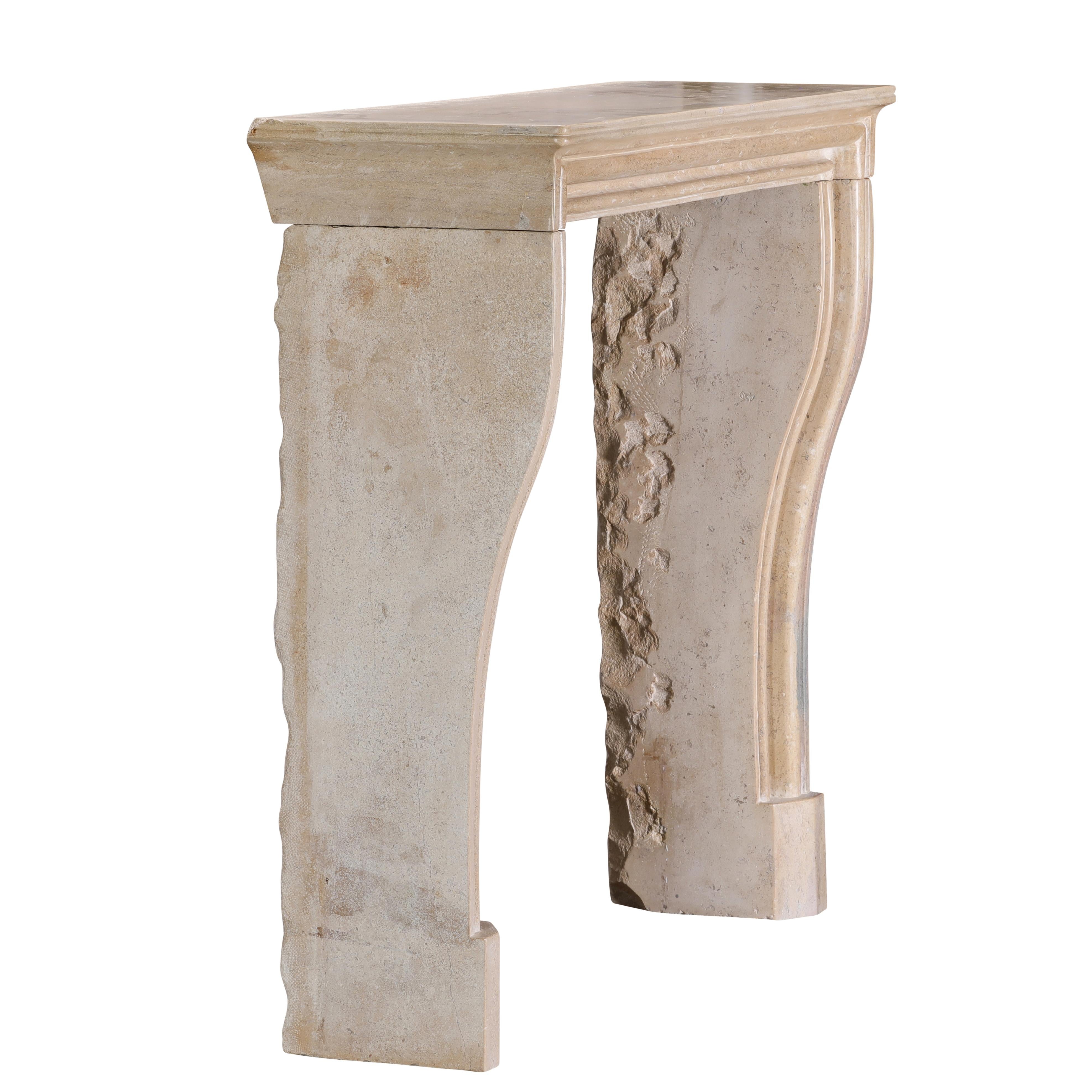 French Small Uni Tone Beige Limestone Fireplace Mantel – Burgundian Stone For Sale 12