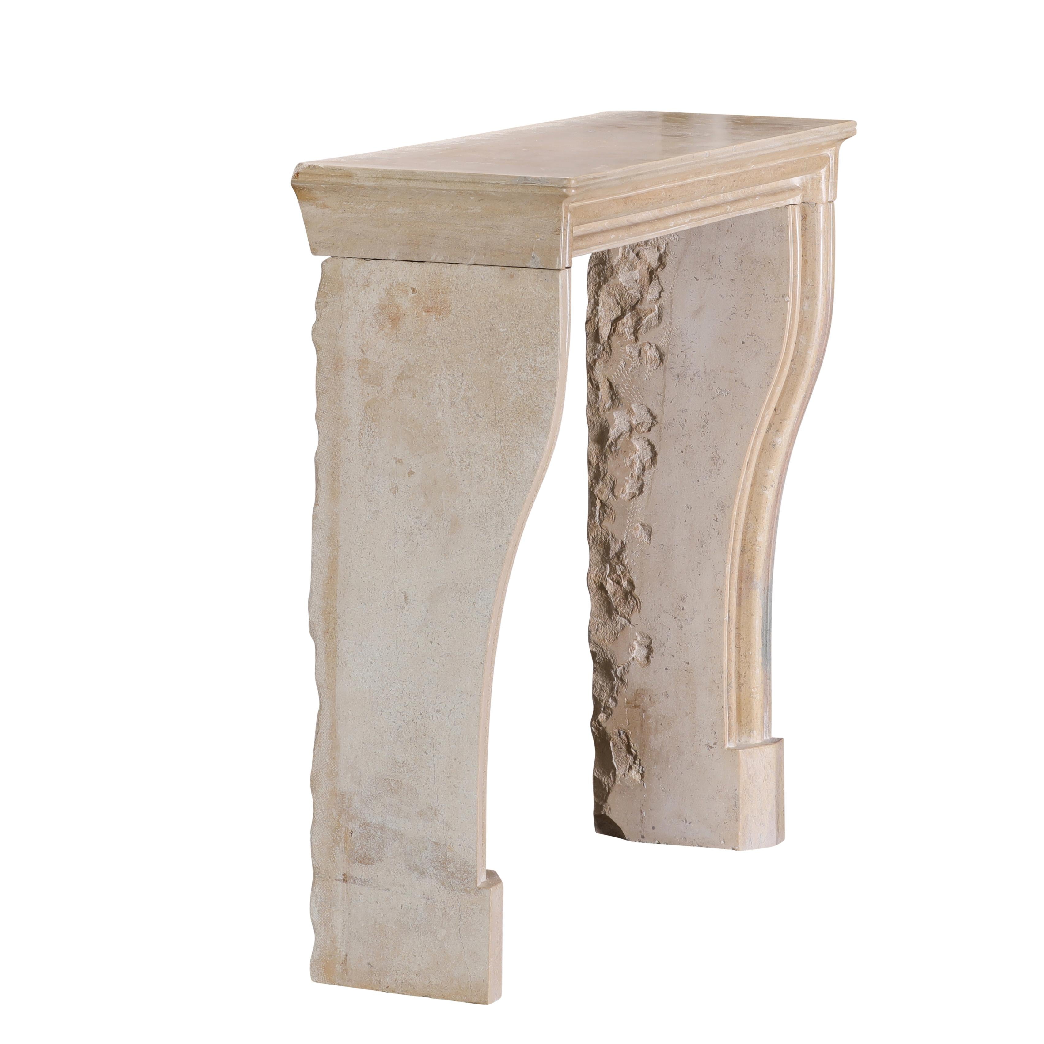 French Small Uni Tone Beige Limestone Fireplace Mantel – Burgundian Stone For Sale 13