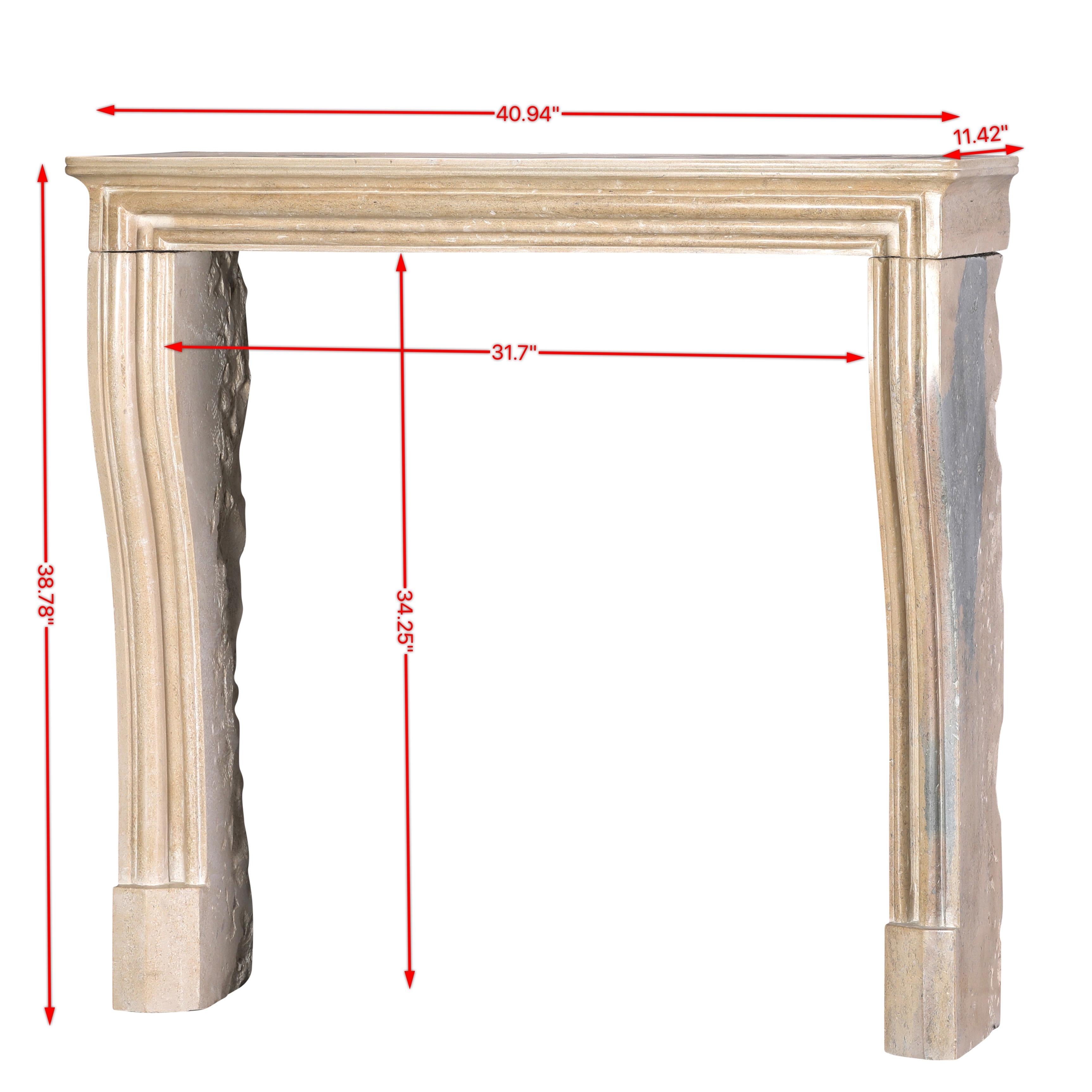 Louis XIV French Small Uni Tone Beige Limestone Fireplace Mantel – Burgundian Stone For Sale