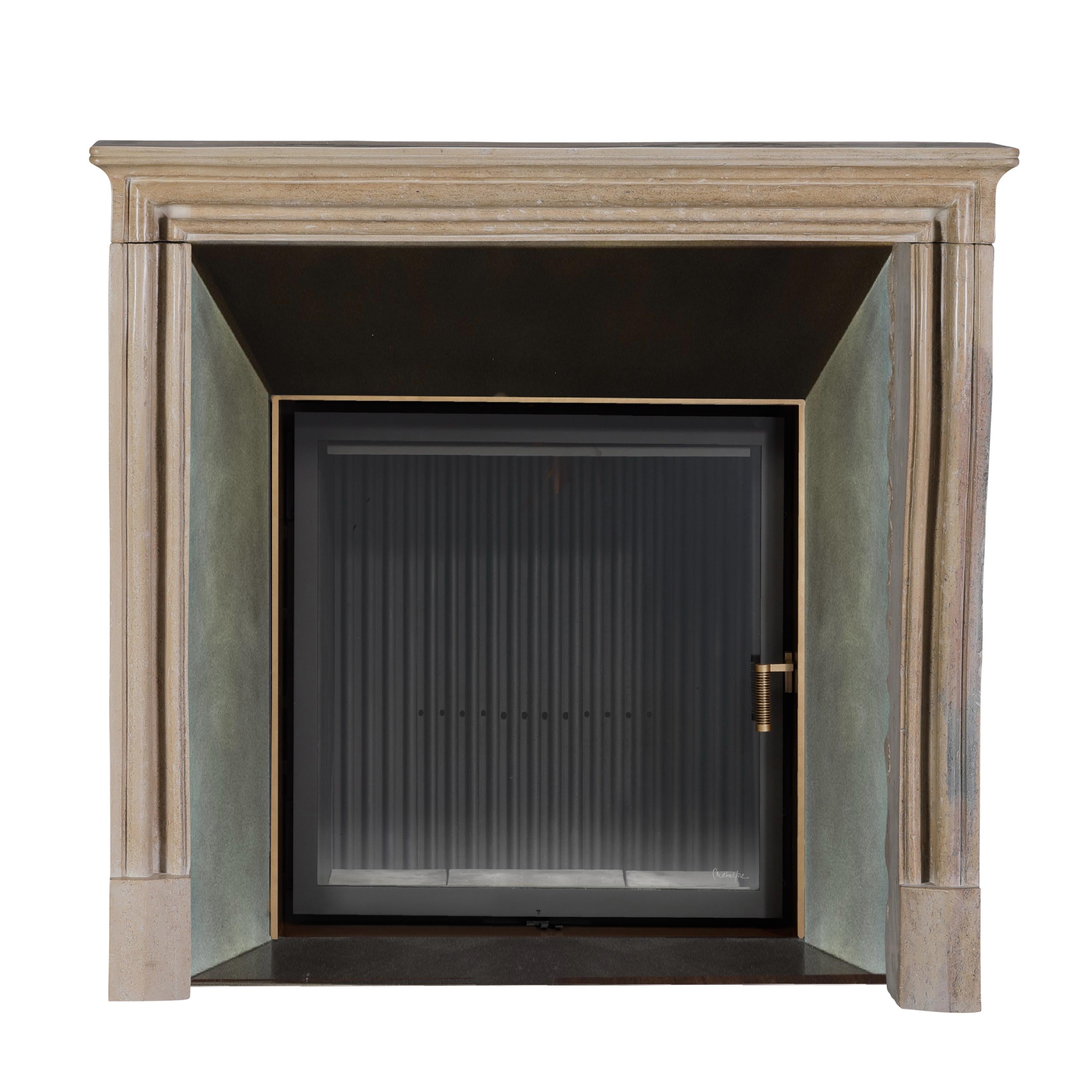 19th Century French Small Uni Tone Beige Limestone Fireplace Mantel – Burgundian Stone For Sale