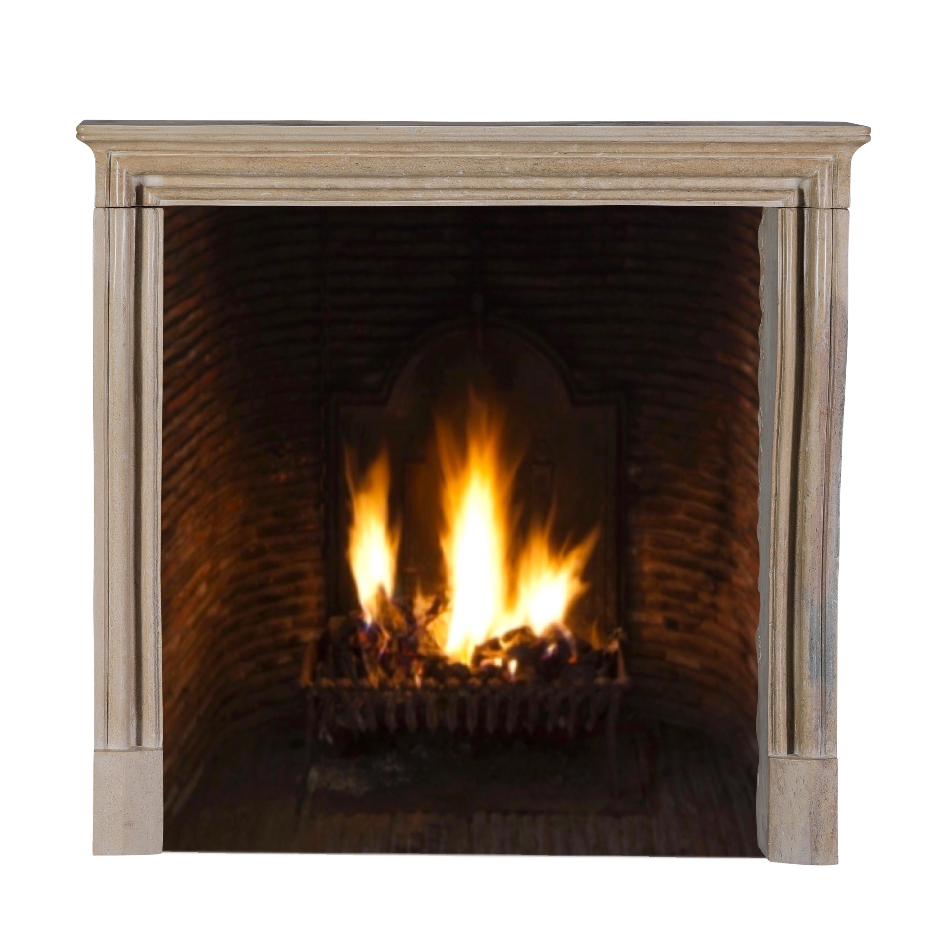 French Small Uni Tone Beige Limestone Fireplace Mantel – Burgundian Stone For Sale 1
