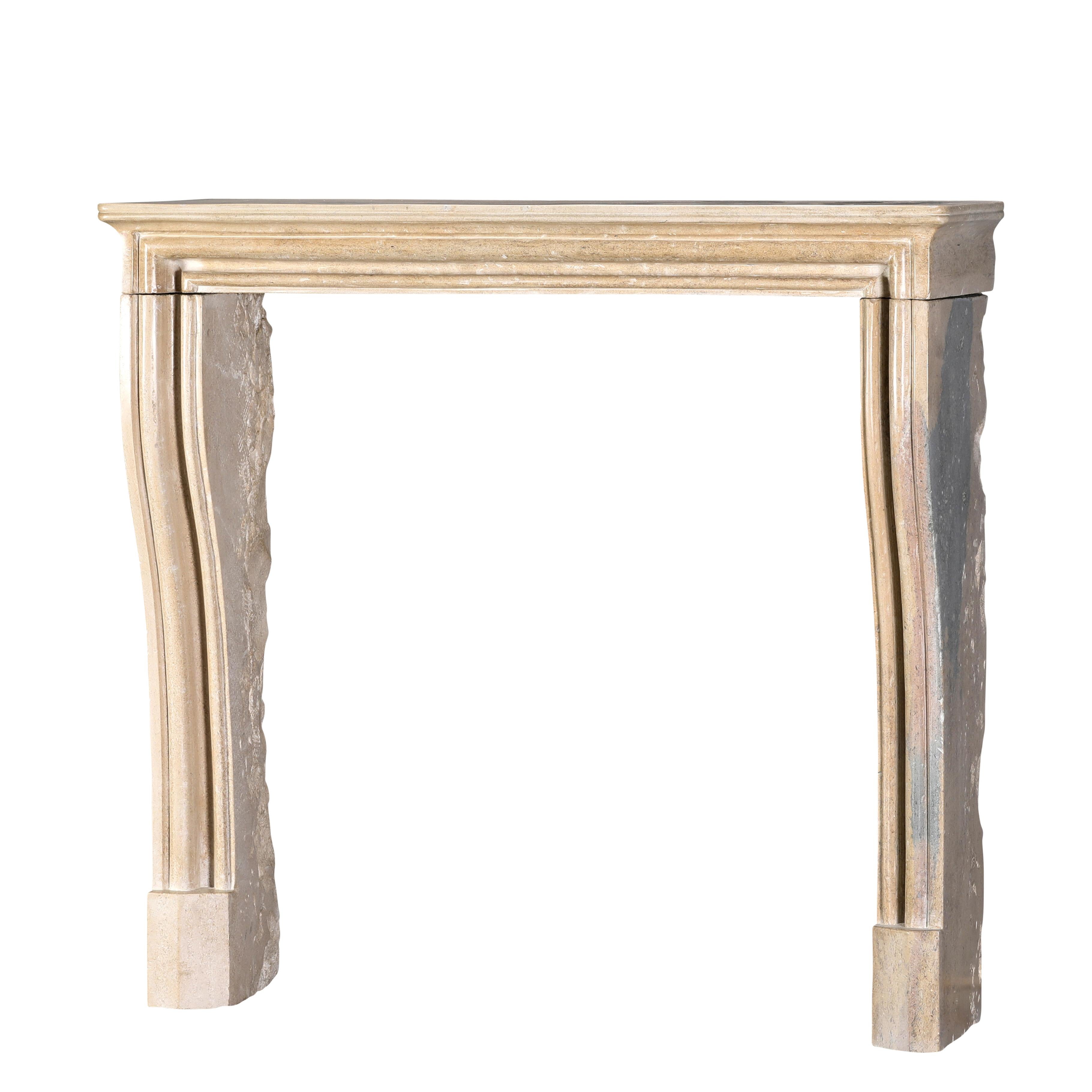 French Small Uni Tone Beige Limestone Fireplace Mantel – Burgundian Stone For Sale 2