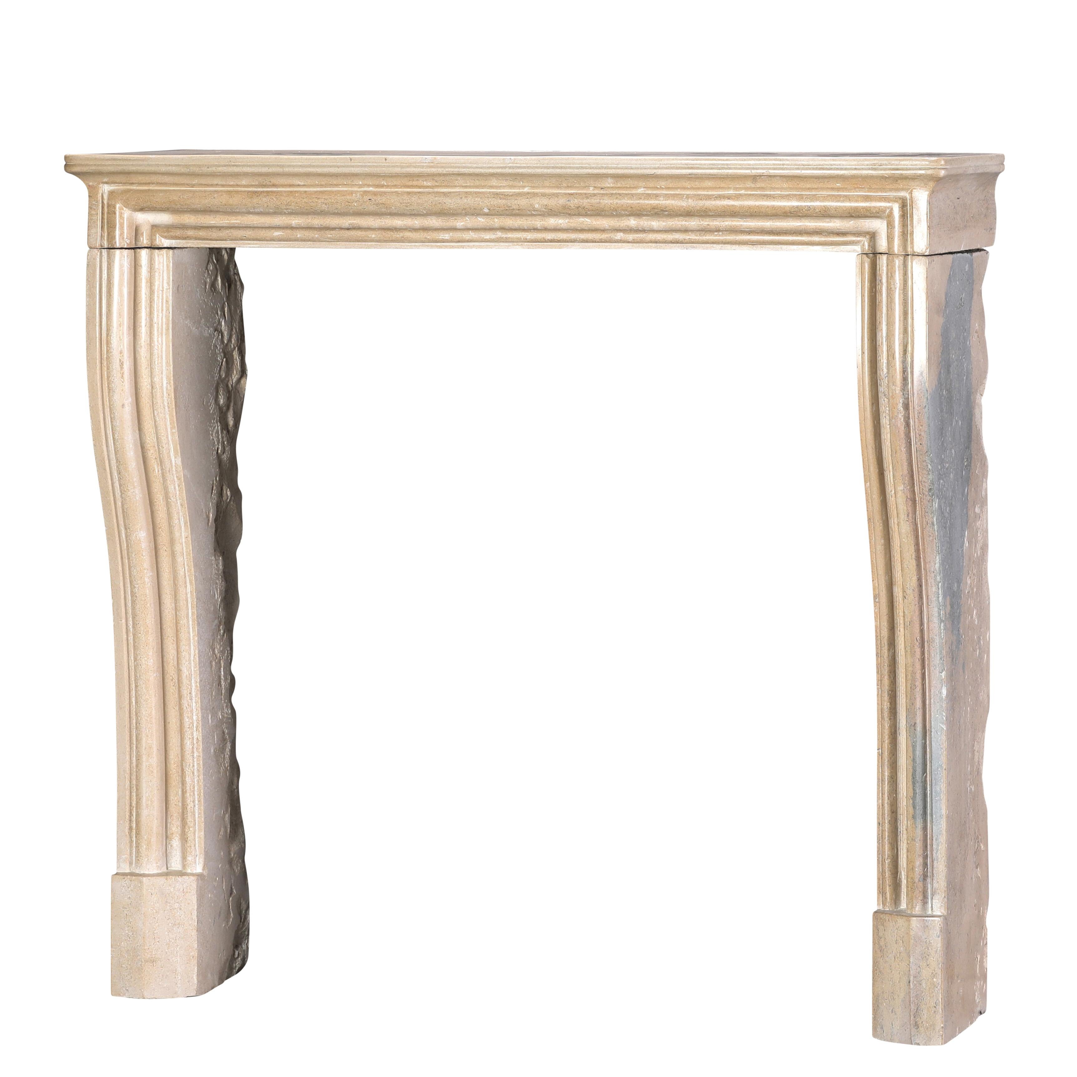 French Small Uni Tone Beige Limestone Fireplace Mantel – Burgundian Stone For Sale 3