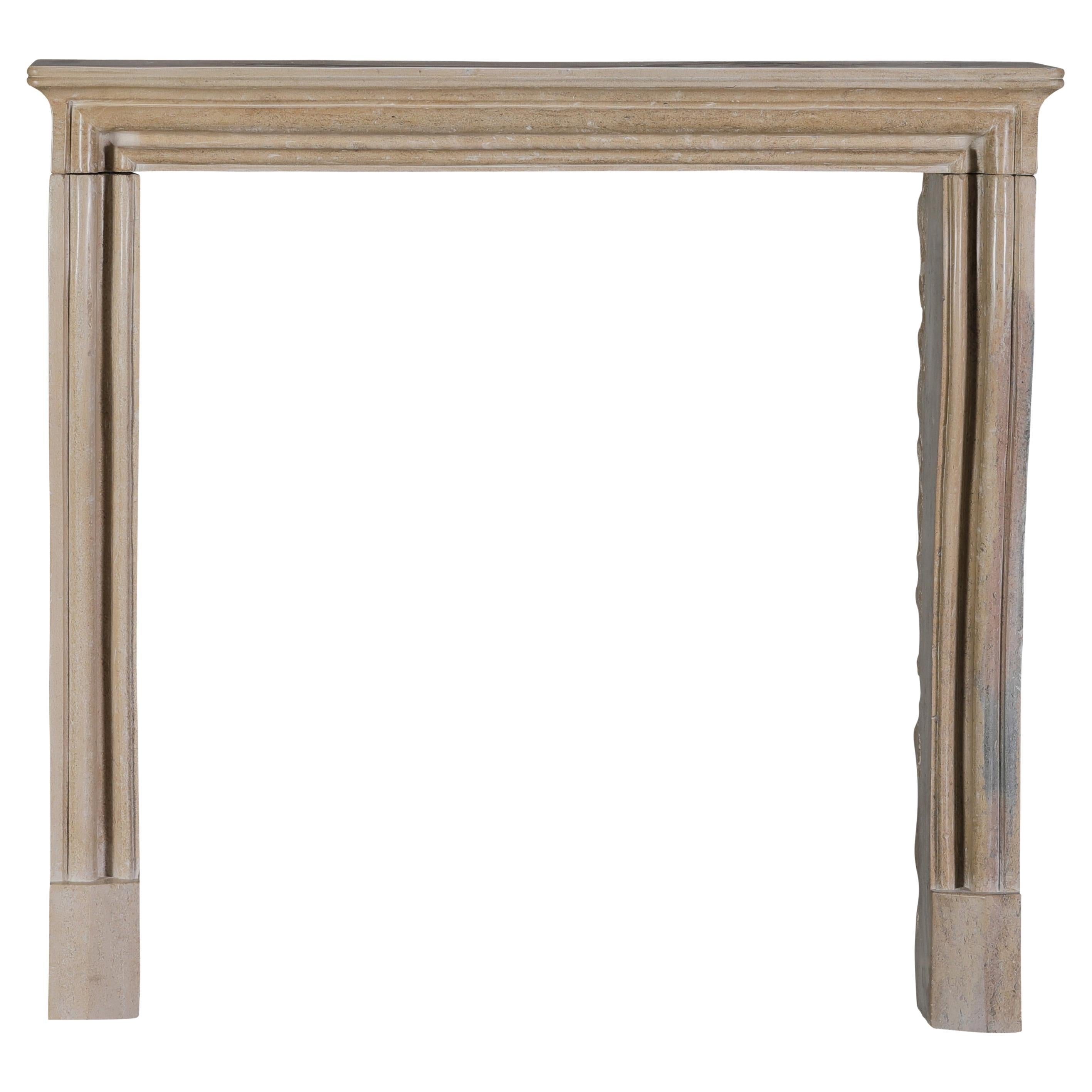 French Small Uni Tone Beige Limestone Fireplace Mantel – Burgundian Stone For Sale