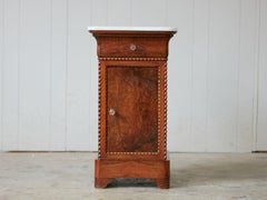 French Small Walnut Cabinet with White Marble Top and Single Drawer over Door