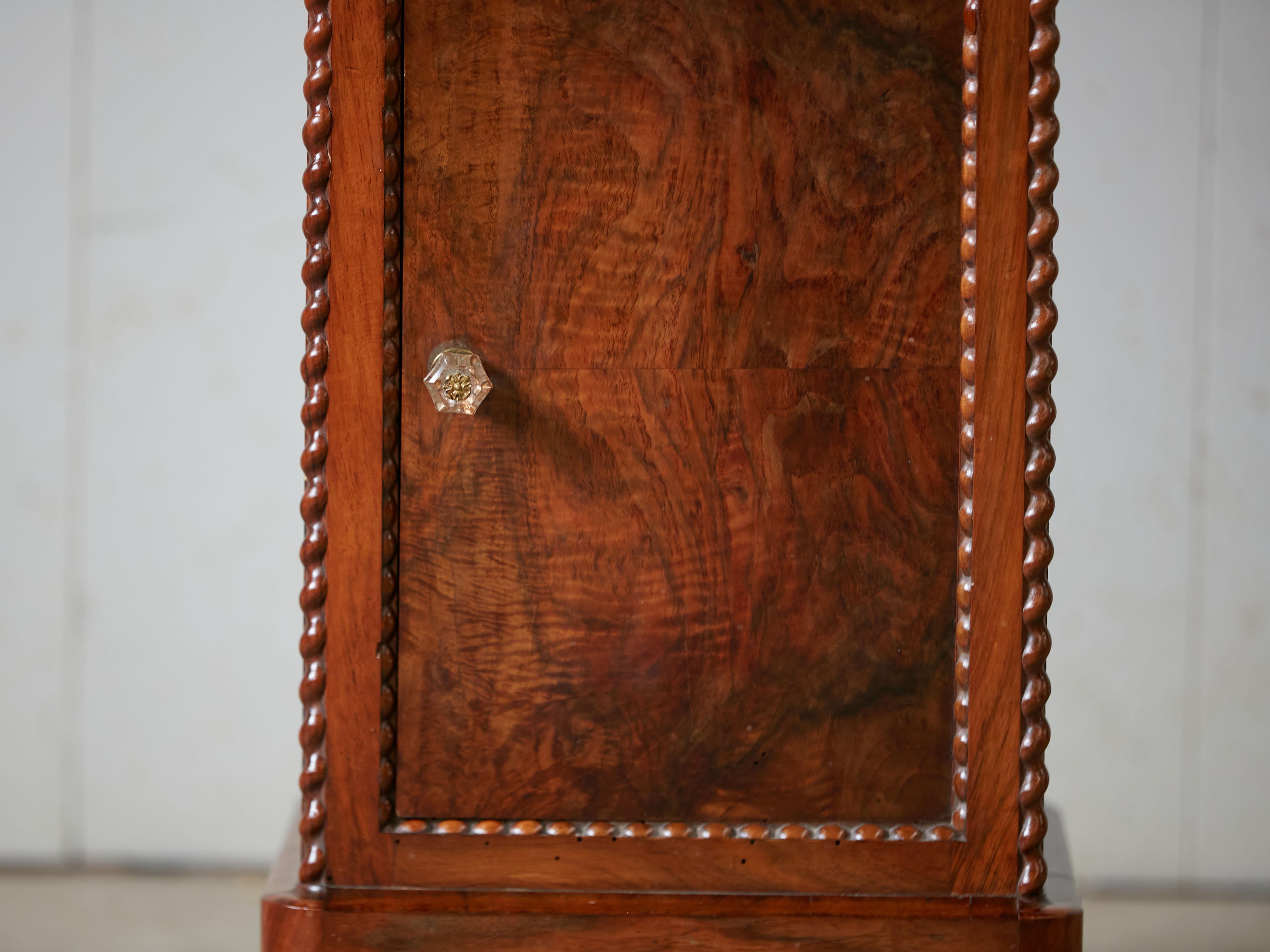 French Small Walnut Cabinet with White Marble Top and Single Drawer over Door 3