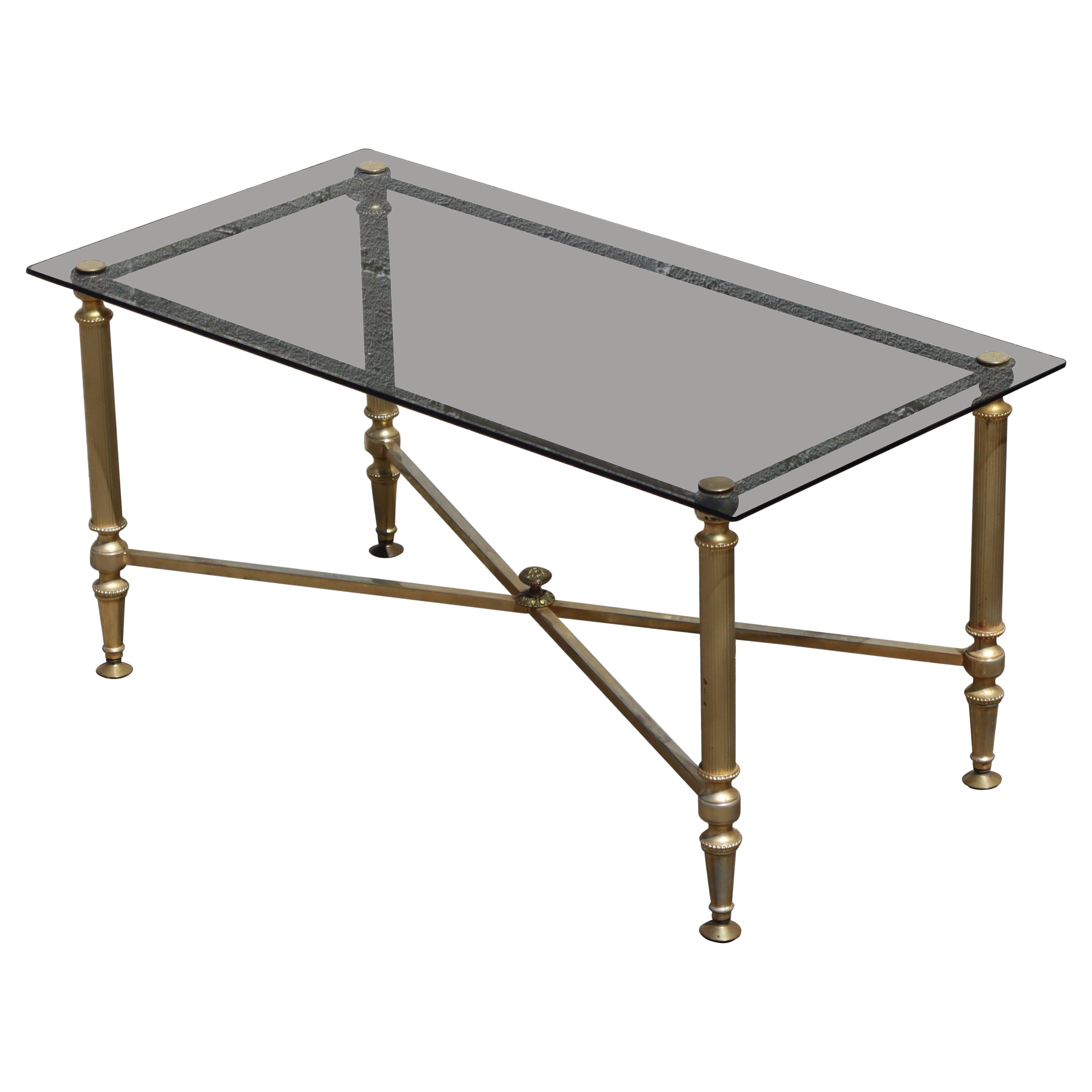 Mesa baja de cristal ahumado francés y latón - Mesa de salón - Estilo Regencia - Años 80 en venta