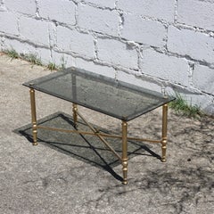 Tavolino da caffè francese in vetro fumé e ottone - Tavolino da salotto - Stile Regency - Anni '80