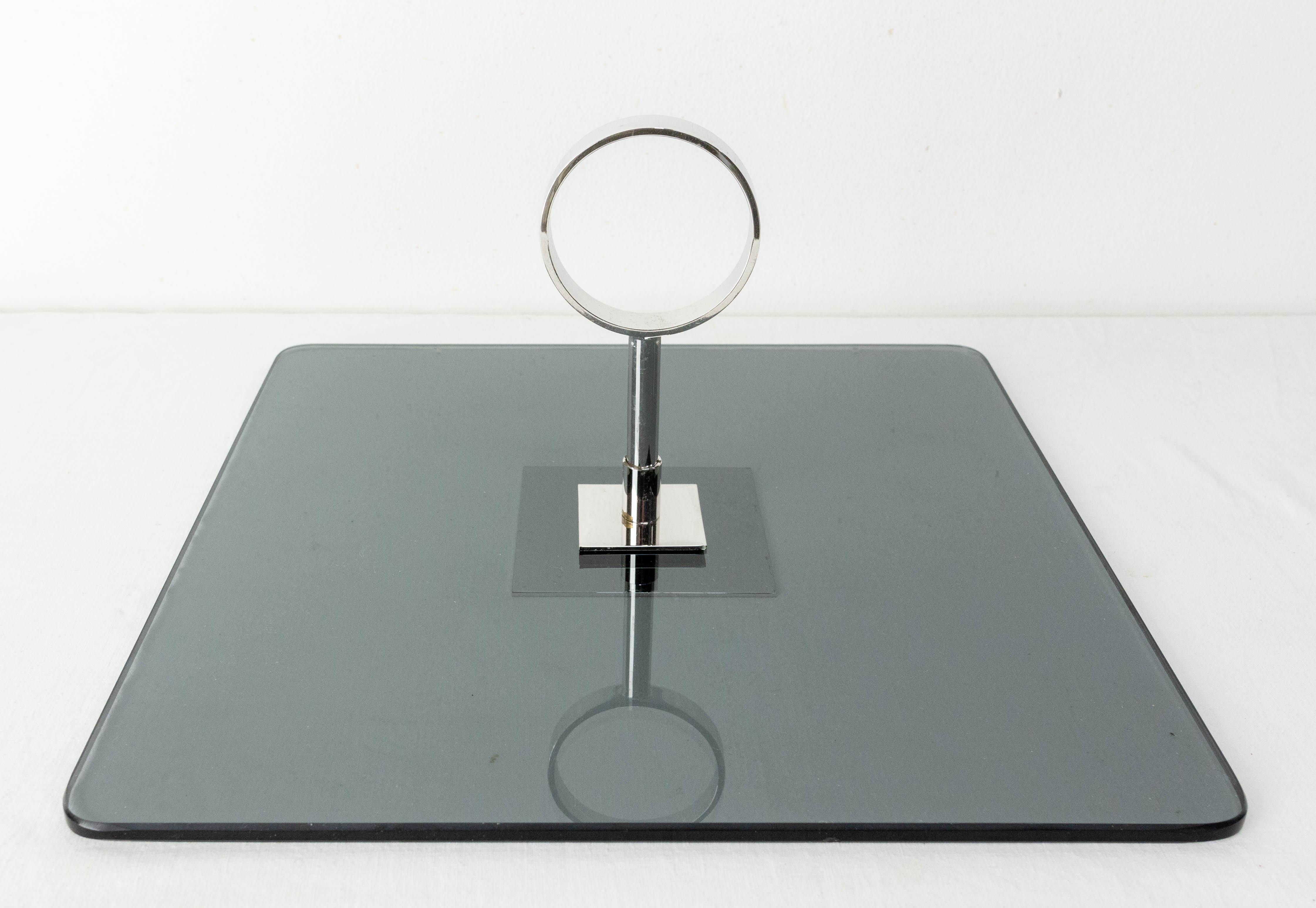 French Smoked Glass and Chrome Cheese Square Board Midcentury 1