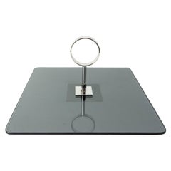 Planche à fromage carrée en verre fumé et chrome du milieu du siècle dernier
