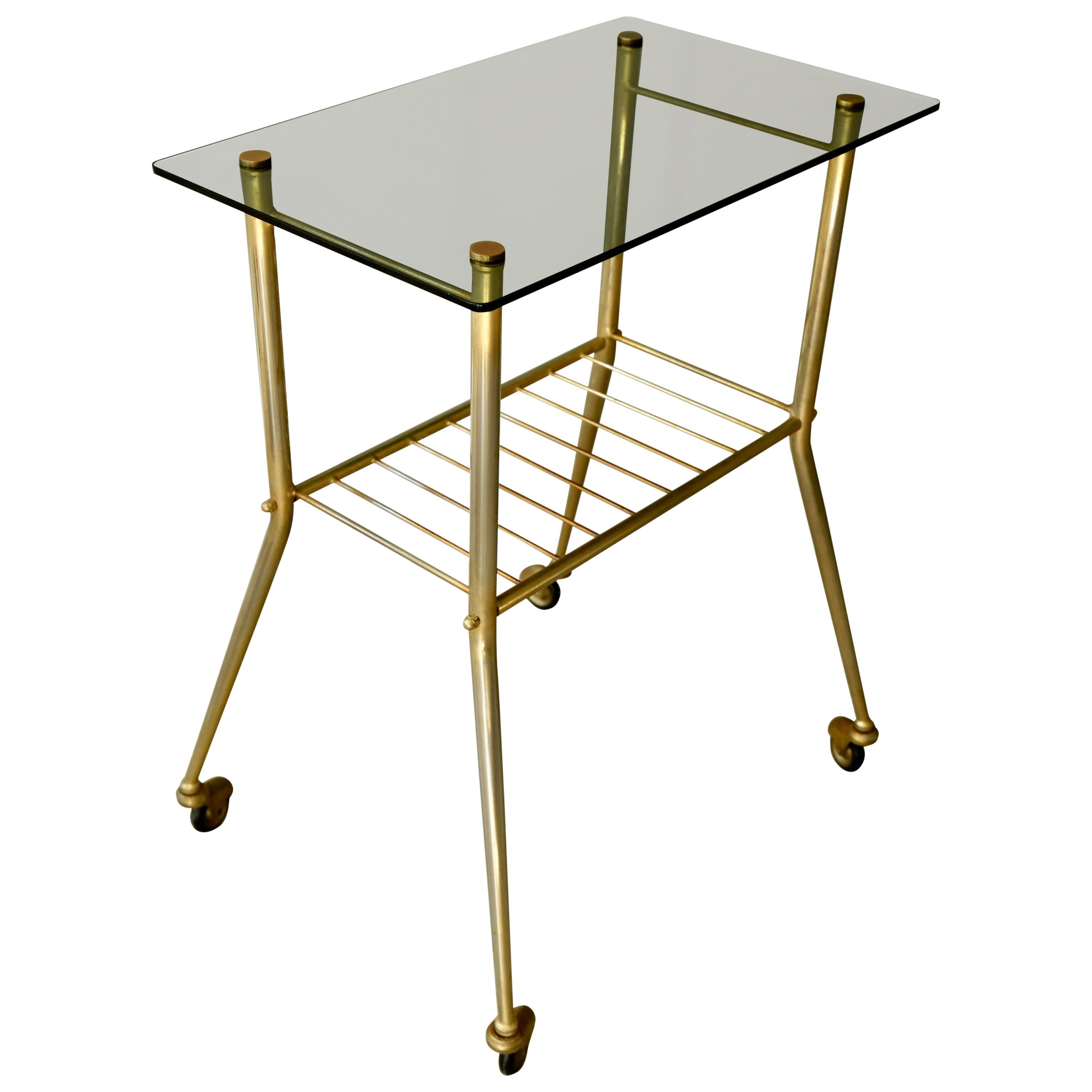 French Smoked Glass Brass Drinks Trolley Midcentury, 1950s For Sale