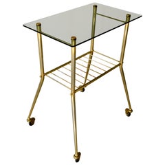 French Smoked Glass Brass Drinks Trolley Midcentury, 1950s