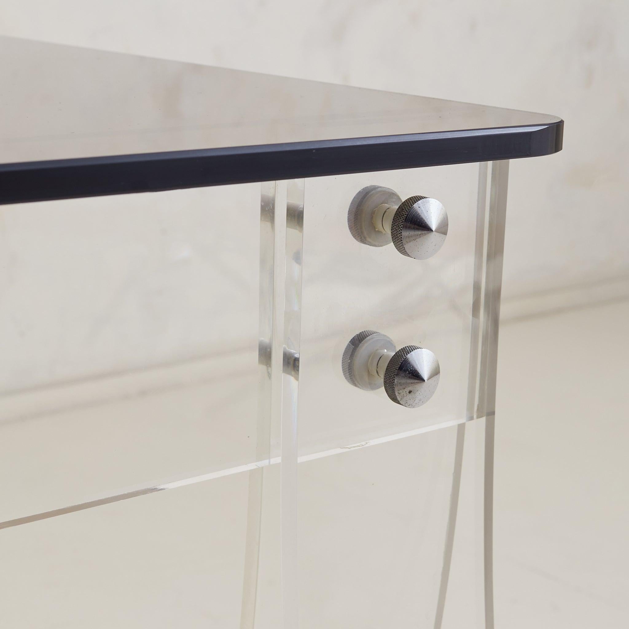 Scrivania o console francese in vetro fumé e plexiglass di Marcello Gacita in vendita 3